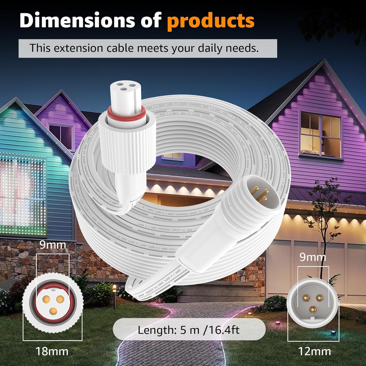 Norward Extension Cable for Govee Permanent Outdoor Lights, IP68 Waterproof Extension Cord, Compatible with Govee H705A H705B H705C and Other Outdoor Lighting Systems (16FT) - Image 2