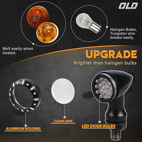 Miniatura 8 de NTHREEAUTO Señales de giro traseras para motocicleta, indicadores LED universales compatibles con Harley Sportster Dyna Iron 883, Honda Shadow,