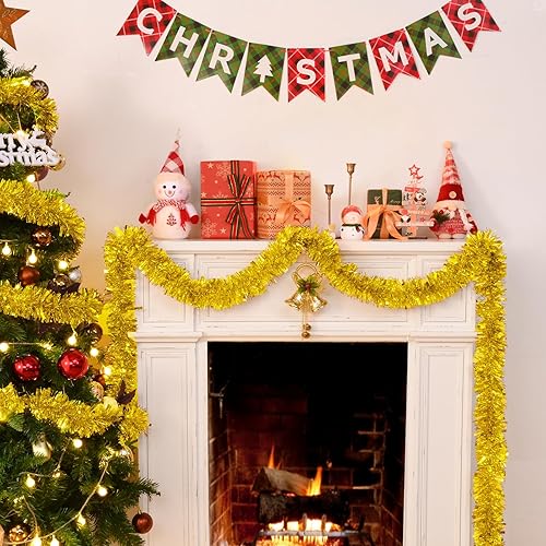 Miniatura 6 de BLEUM CADE Guirnalda de oropel de 32.8 pies, oropel dorado de Navidad, decoración de árbol de Navidad, vacaciones, cumpleaños, bodas, fiestas