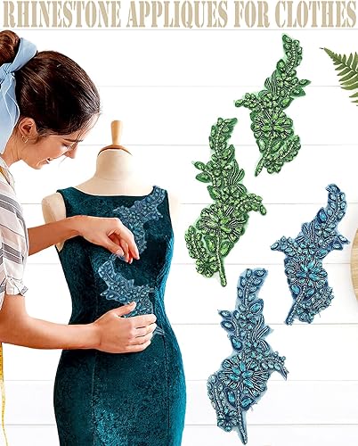 Miniatura 5 de 1 par de apliques hechos a mano con diamantes de imitación de flores para ropa, parches de tela de cristal para vestido de novia, apliques de encaje