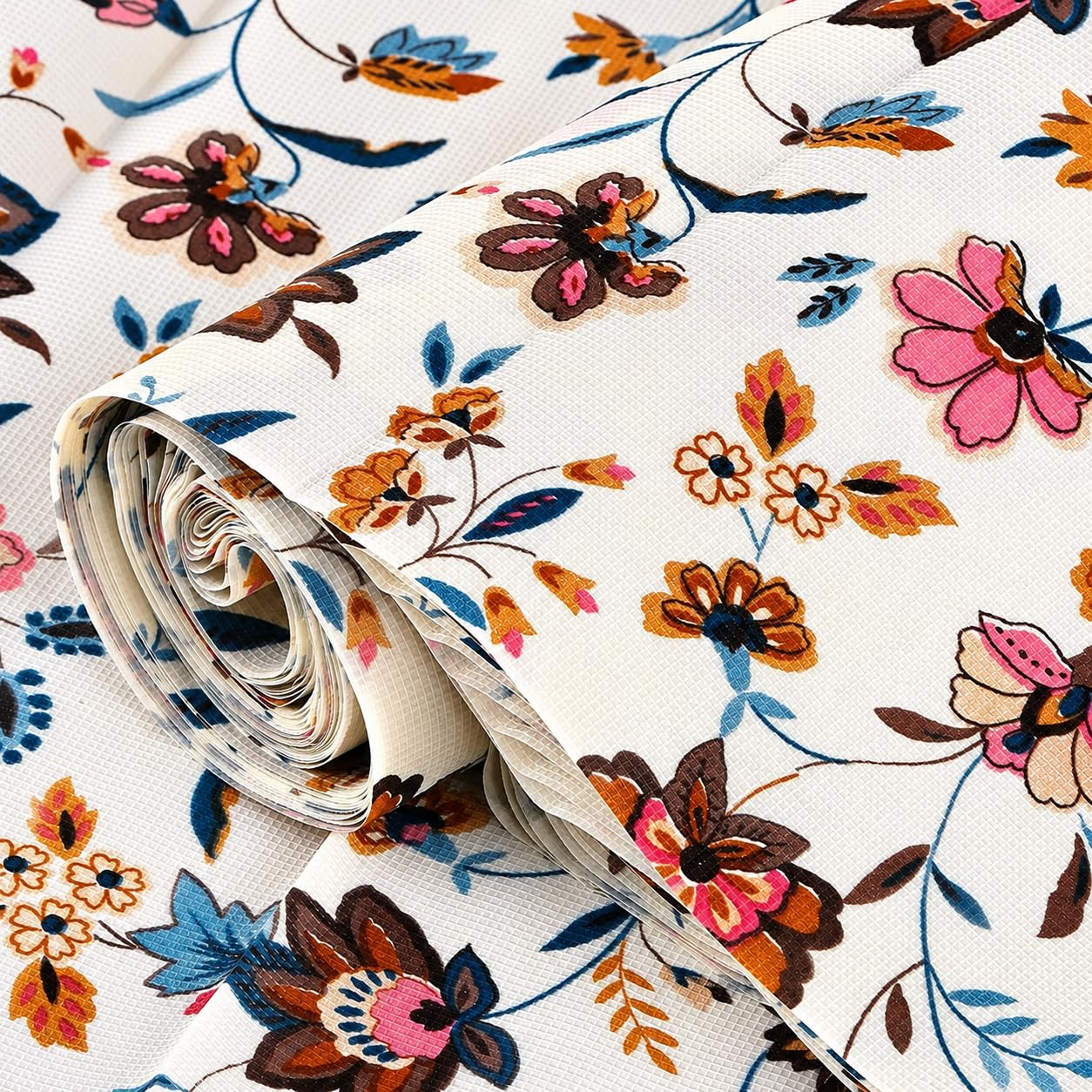 PVC 5 Meter Shelf Liner Roll for Kitchen Cabinets, Drawers & Refrigerator Shelves | Waterproof, Anti-Slip, Washable Cupboard Mat | Brik Flower Print | Cream-image-5