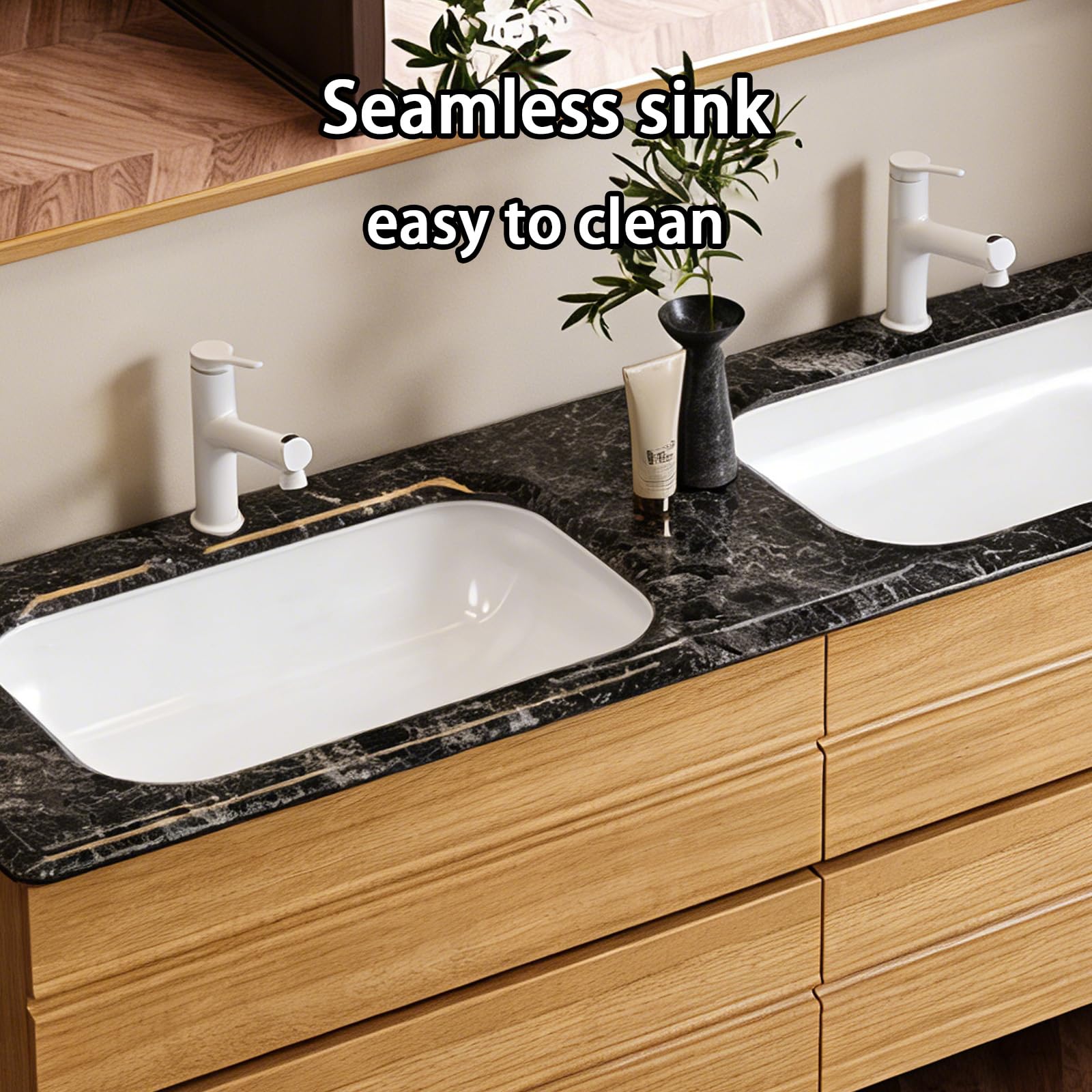 52 Inch Double Sink Bathroom Vanity - Floating Bathroom Vanity with Smart Defog Mirror and 4 Drawers Storage — view 3