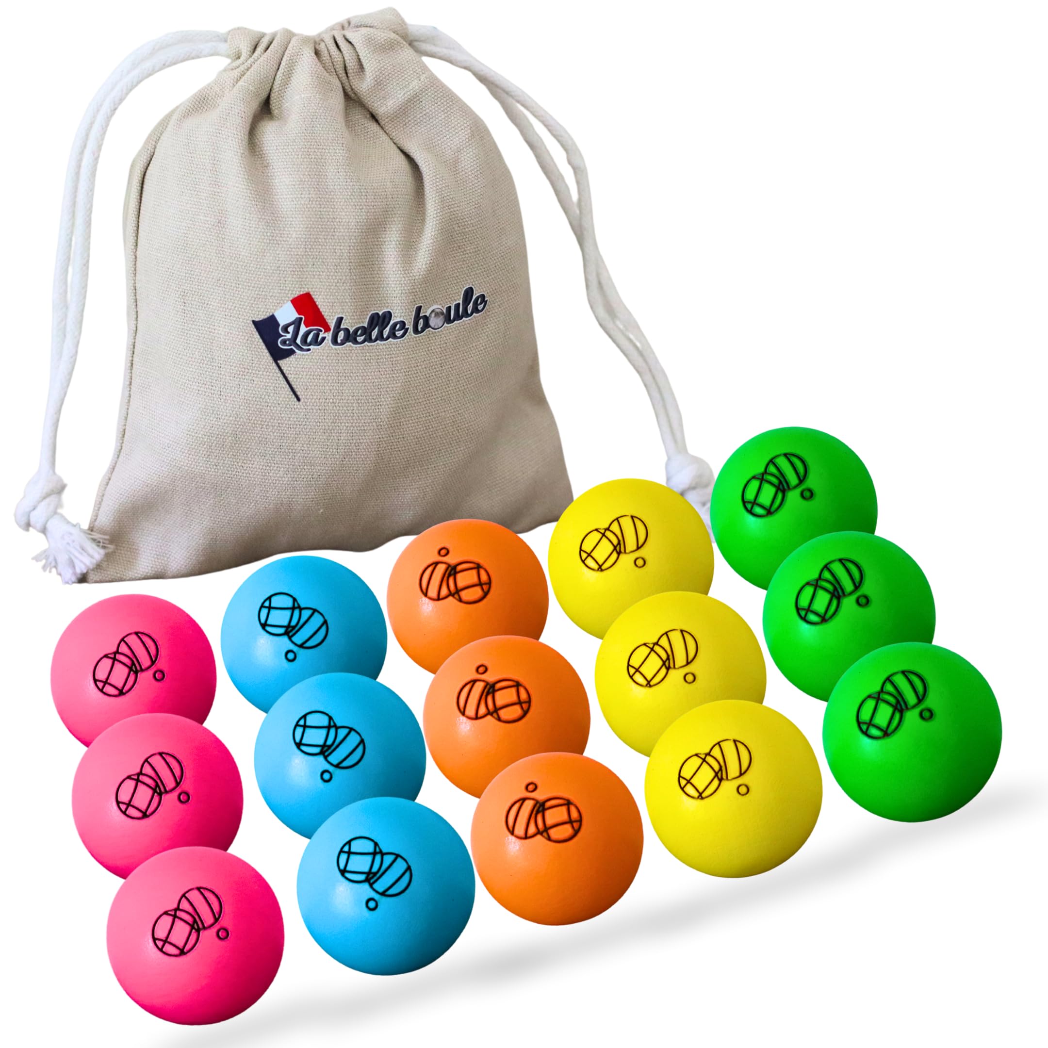 La hermosa bola Pack 15 perchas petanca de madera colores vivos, 5 colores, 3 cerdas por color, perrito petanca fácil de detectar, bolsa de transporte de lona incluida, bolas no incluidas