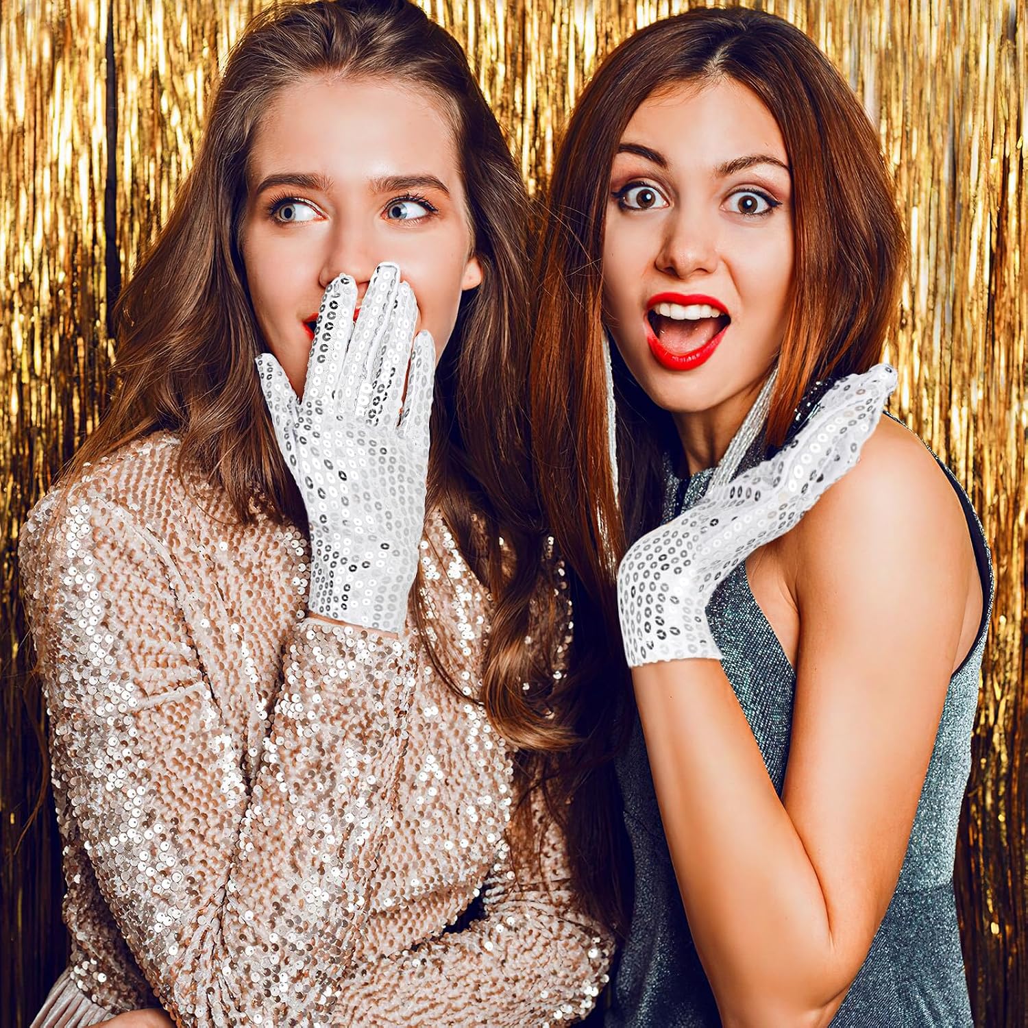 DIVINA VITAE 1 Pair Sequin Gloves Women Glitter Gloves Fashion Sparkly Sequin Dance Mittens Classic Masquerade Short Glove