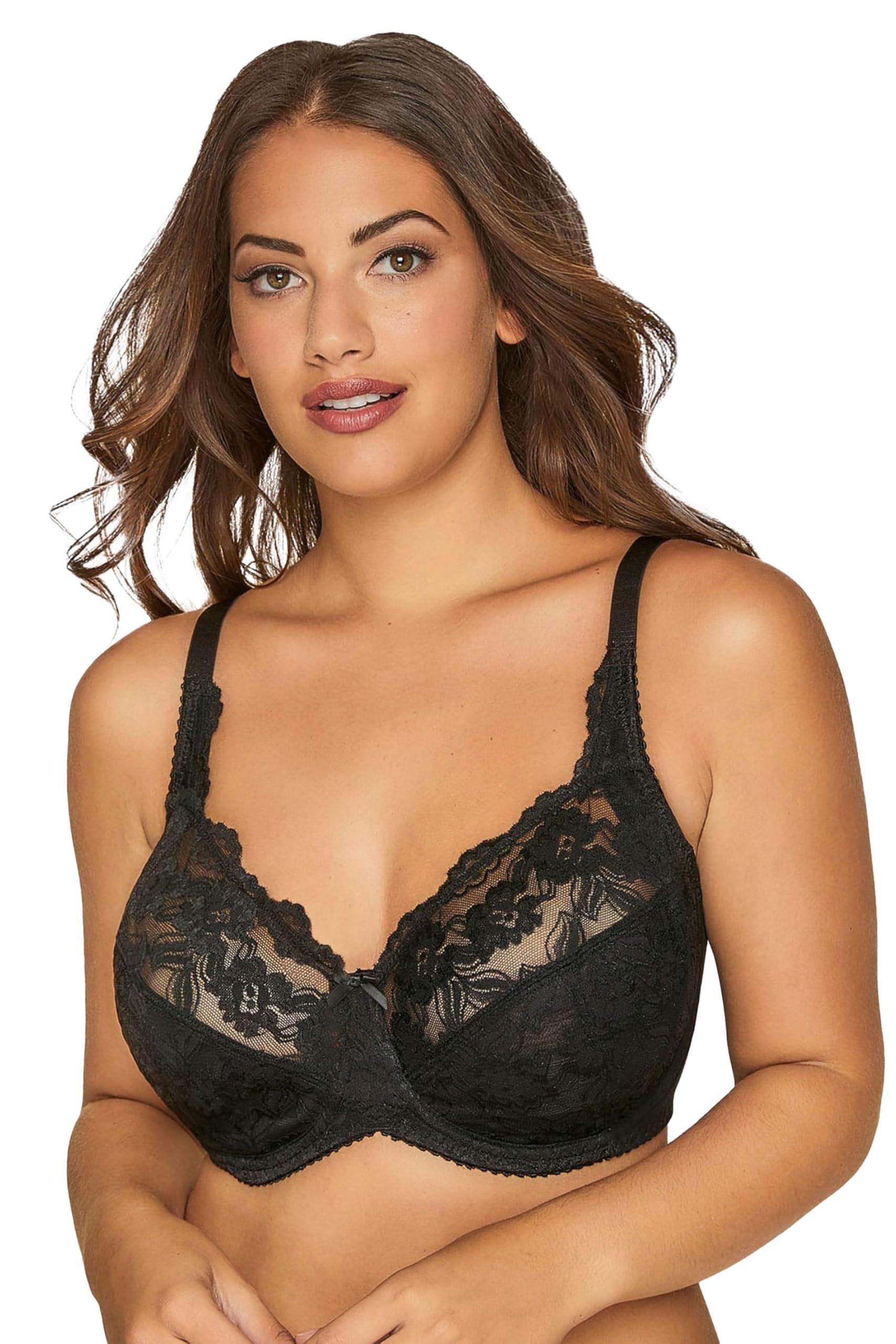 Yours Women's Black Curve Stretch Lace Non-Padded Underwired Balcony Bra - Plus Size Curve