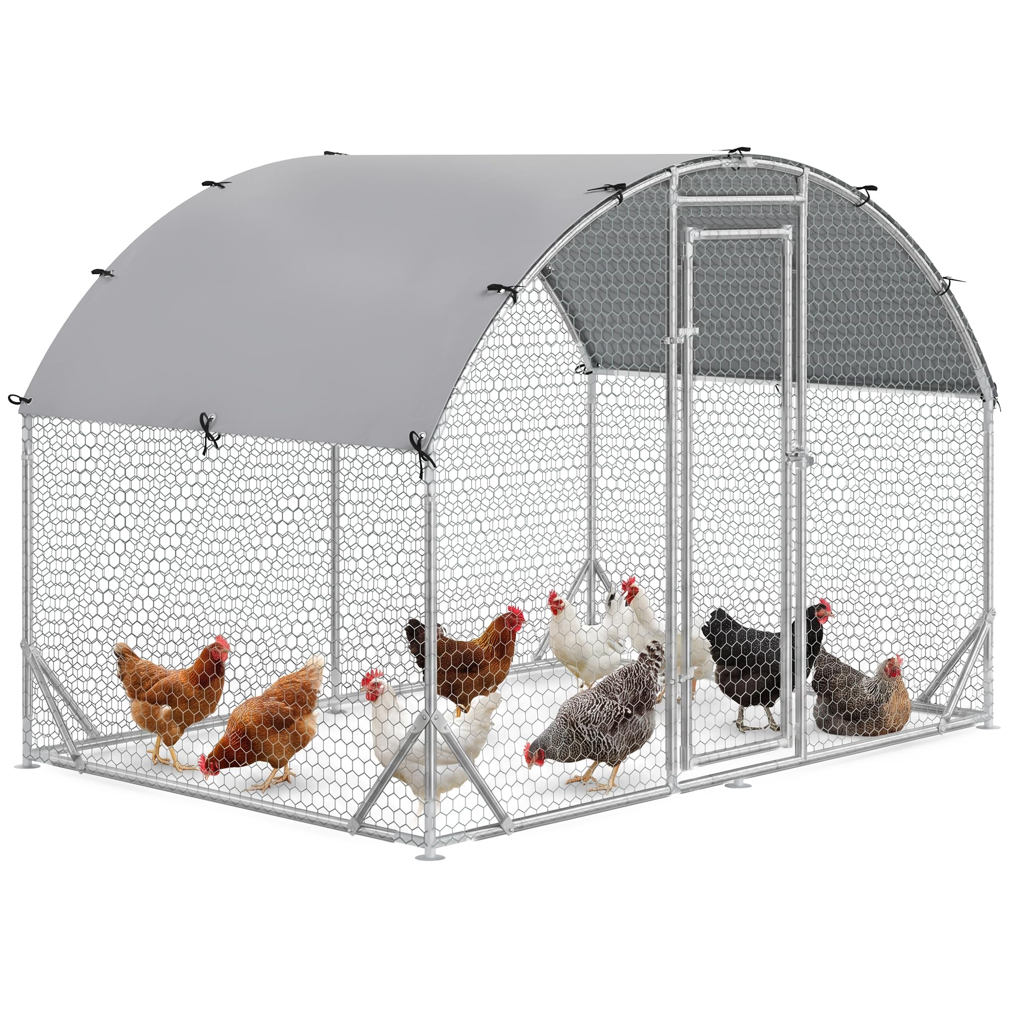 PawHut Pollaio per Galline da Esterno, 2.8x1.9x2m 5.3 m² Recinto Galline in Acciaio Zincato con Tetto Impermeabile Anti-UV e Serratura, Gabbia per 4-6 Polli, Piccoli Animali, Conigli e Anatre