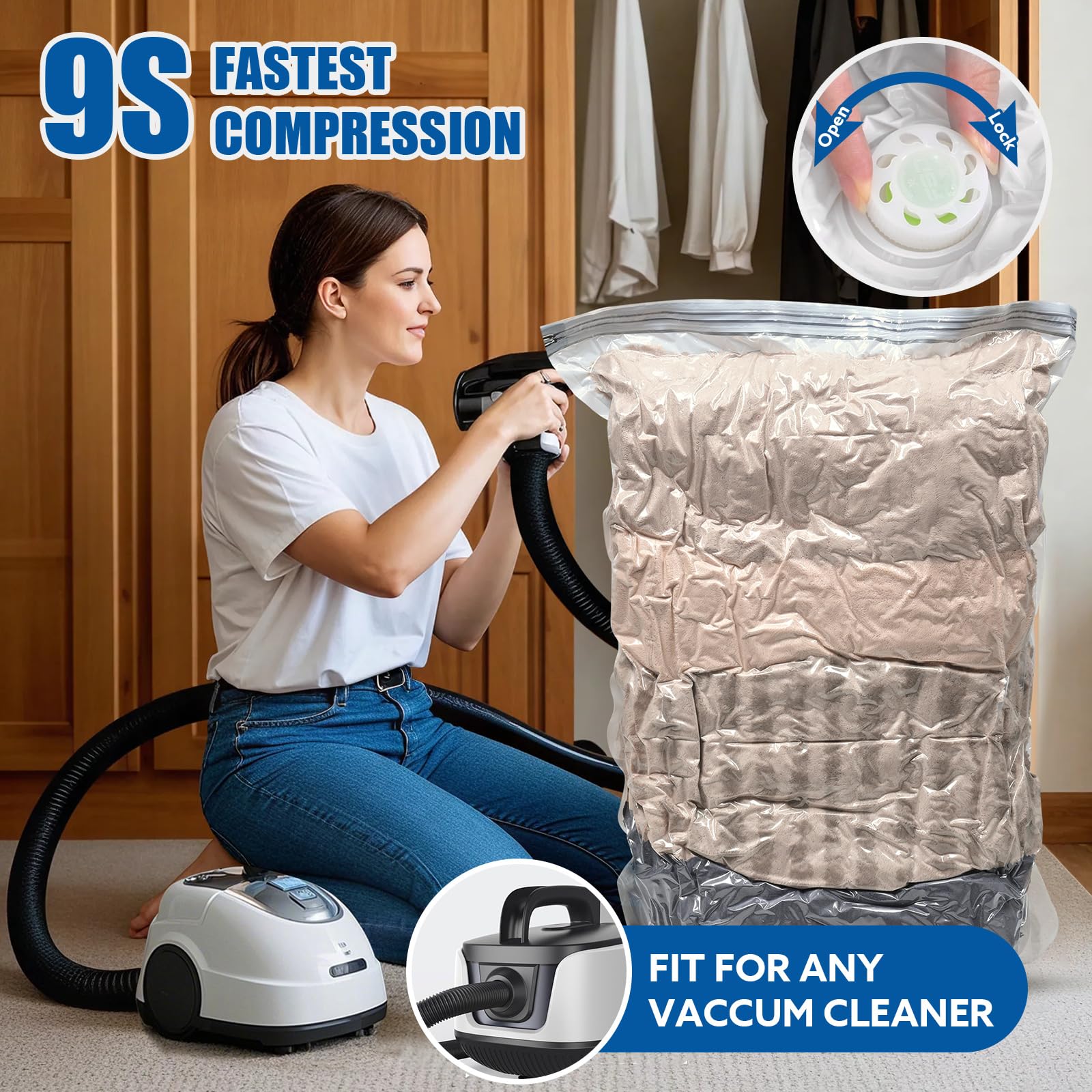 Confezione da 4 sacchetti sottovuoto extra large a forma di cubo, salvaspazio, per vestiti, trapunte, cuscini, coperte, senza bisogno di pompa