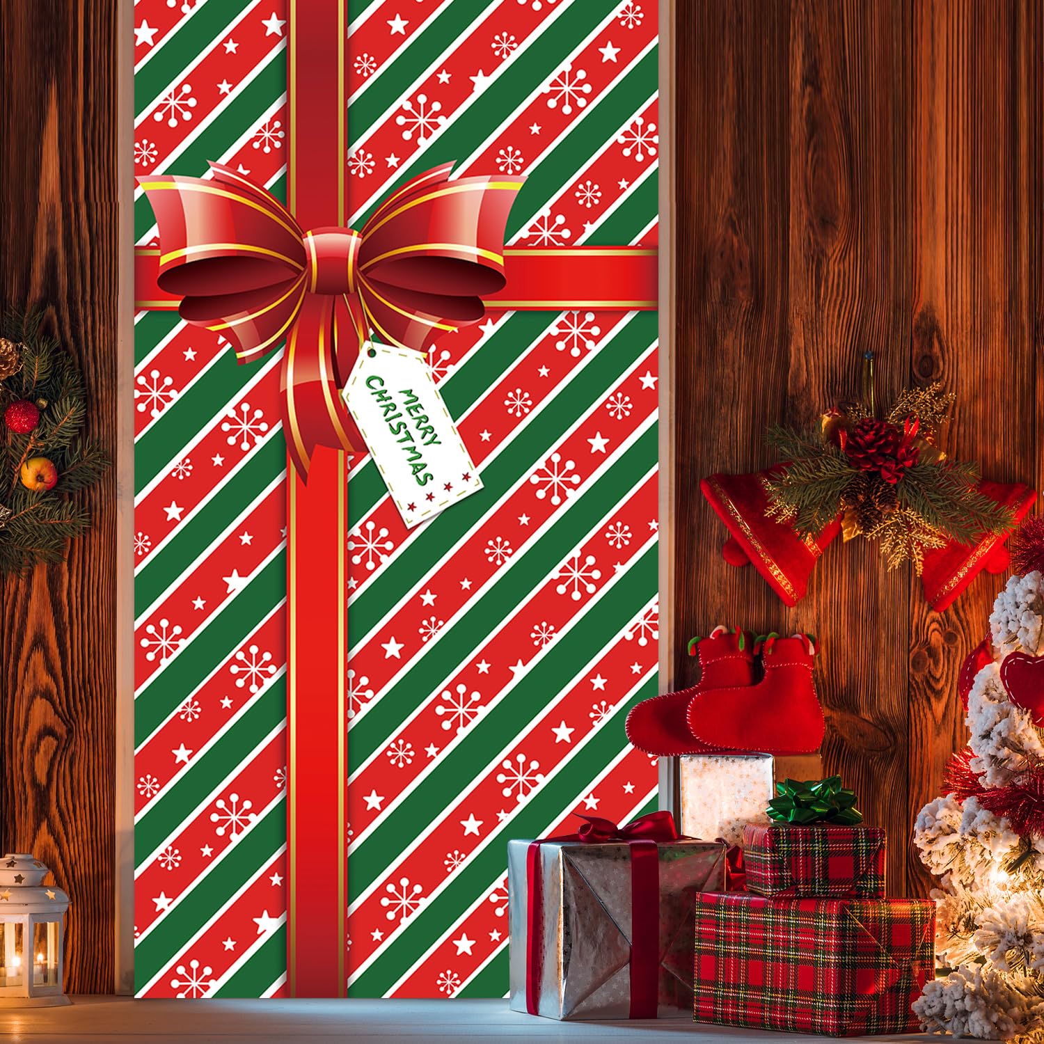 Merry Christmas Door Banner - 72.8x35.4 Inch Red Xmas Party Background Decor For Indoor Outdoor