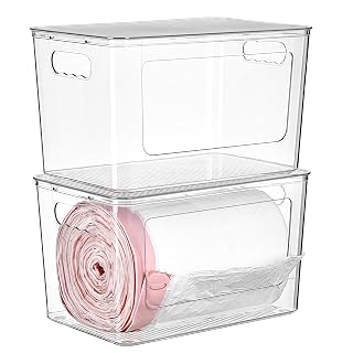 Vtopmart 2 Pack Clear Trash Bag Holder, Stackable Garbage Bag Dispenser | Trash Bag Organizer for 13/30/33 Gallon Bags, Clear Organizer Bins for Under Kitchen Sink, Laundry Room Organization - Amazon product rated Grade A