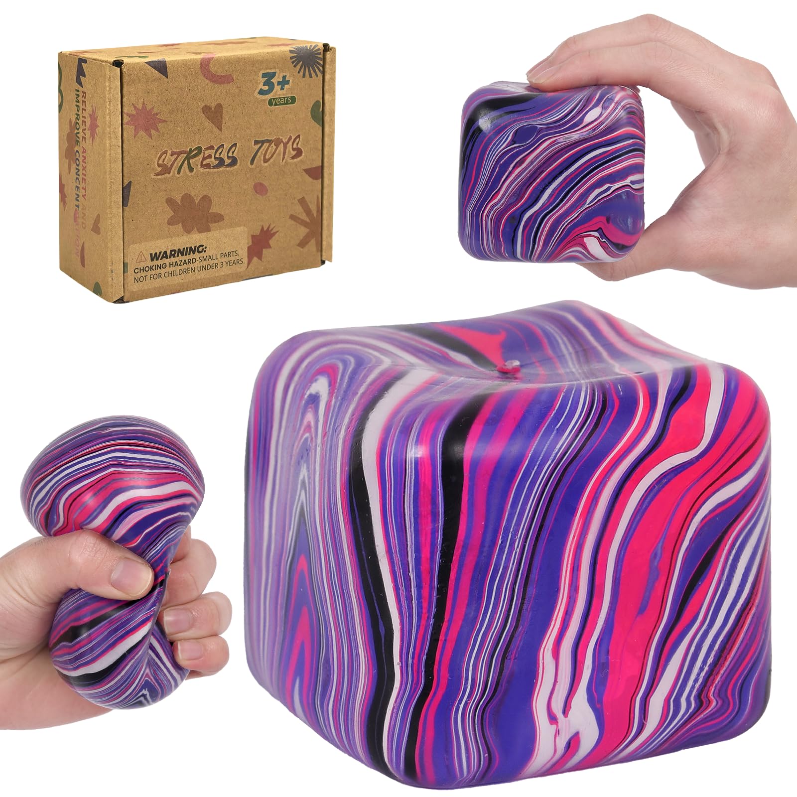 Zanyblox Extra Large Squishy Cubes 2.76in, Ripple Ice Cube Squeeze Toys, Durable Soft Fidget Stress Balls for Autism Sensory Play, Suitable for Adults and Boys & Girls Age 3+ (Pink) — image 1