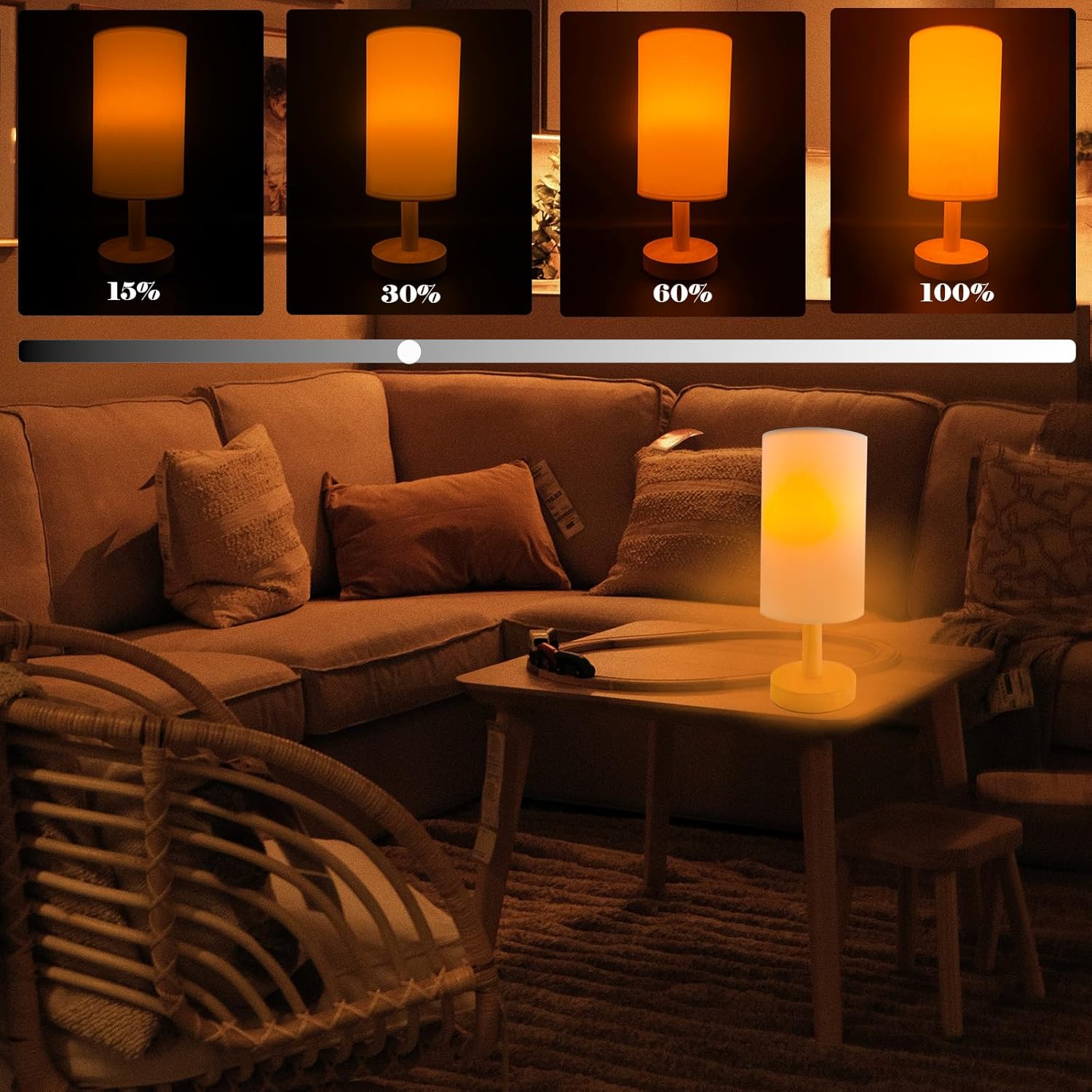 Wireless Bedside Table Lamp with 2Pcs E26 Rechargeable Battery Bulb, Remote Control, Dimmable, Timer, Cylindrical Light for Living Room, Bedrooms, Reading, Night Lighting