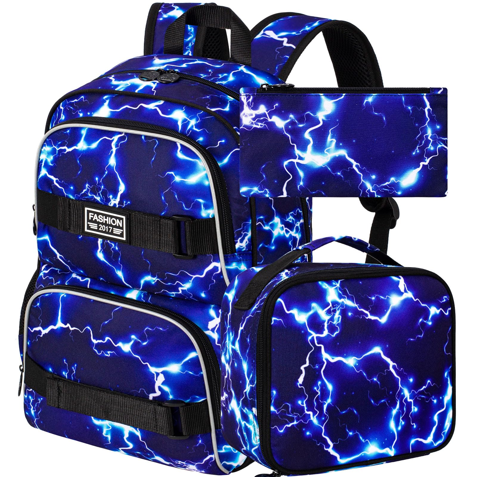 AGSDON Laptop Backpack, 17 Inch School Bag College Bookbag, Anti Theft Daypack Bags and Lunch Bag Set, Water Resistant lightning Backpacks for Teens