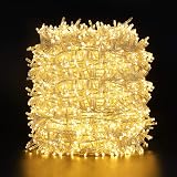 GlobaLink Oświetlenie bożonarodzeniowe 2000 LED, 50 m, łańcuch świetlny na zewnątrz, ciepła biel, wodoszczelność IP44, z 8 trybami pracy, do użytku wewnątrz i na Boże Narodzenie, balustrada, balkon