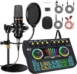 Podcast equipment bundle, with live sound card audio mixer, equipped with 3.5mm microphone, podcast microphone bundle for ...
