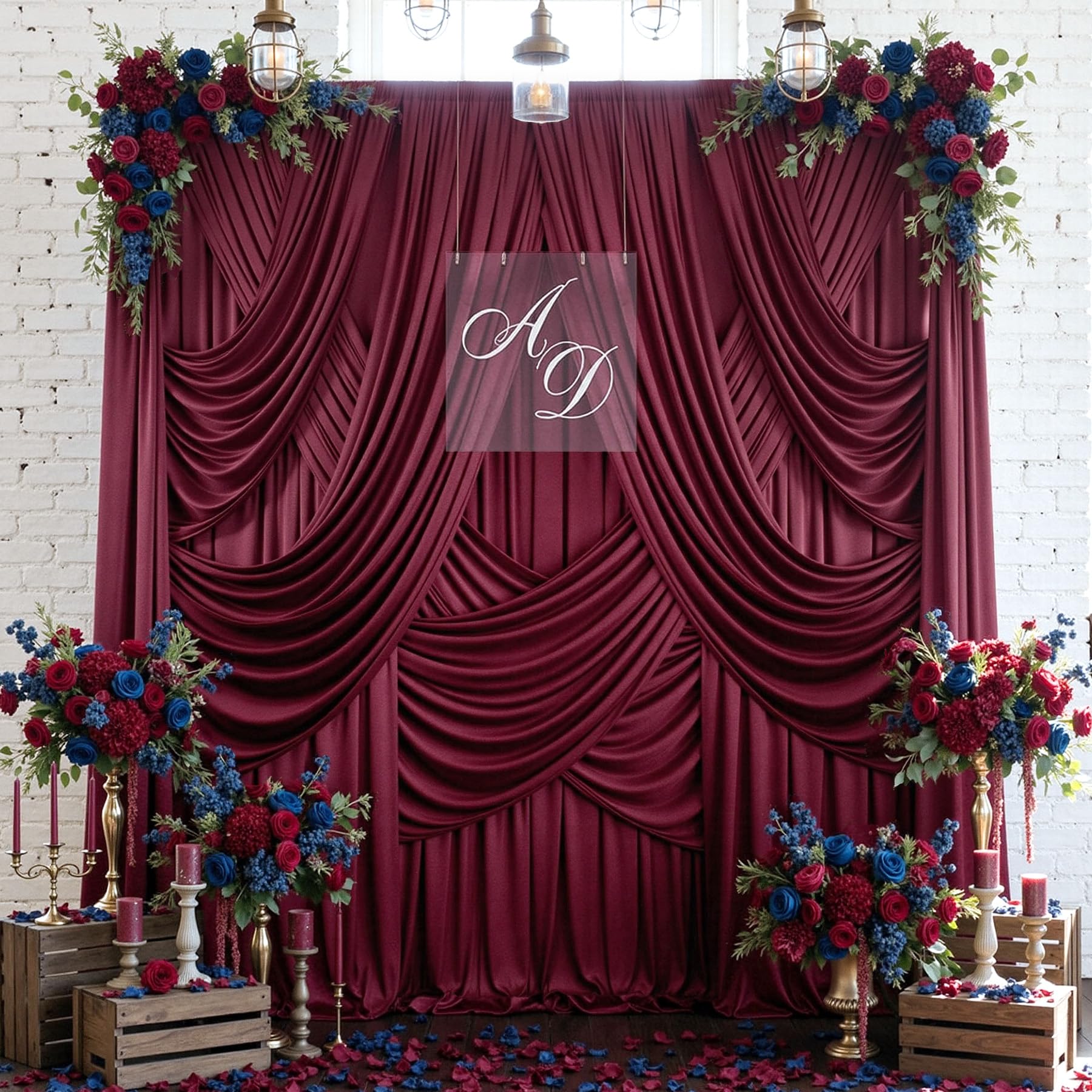 15,2 x 3,6 m Burgunderrote Hintergrundvorhänge für Partys, knitterfrei, Polyester, Burgunderrot, Fotohintergrund, Vorhänge, 10 Paneele, 3,6 m lang, für Hochzeit, Geburtstag, Fotografie, Hintergrund