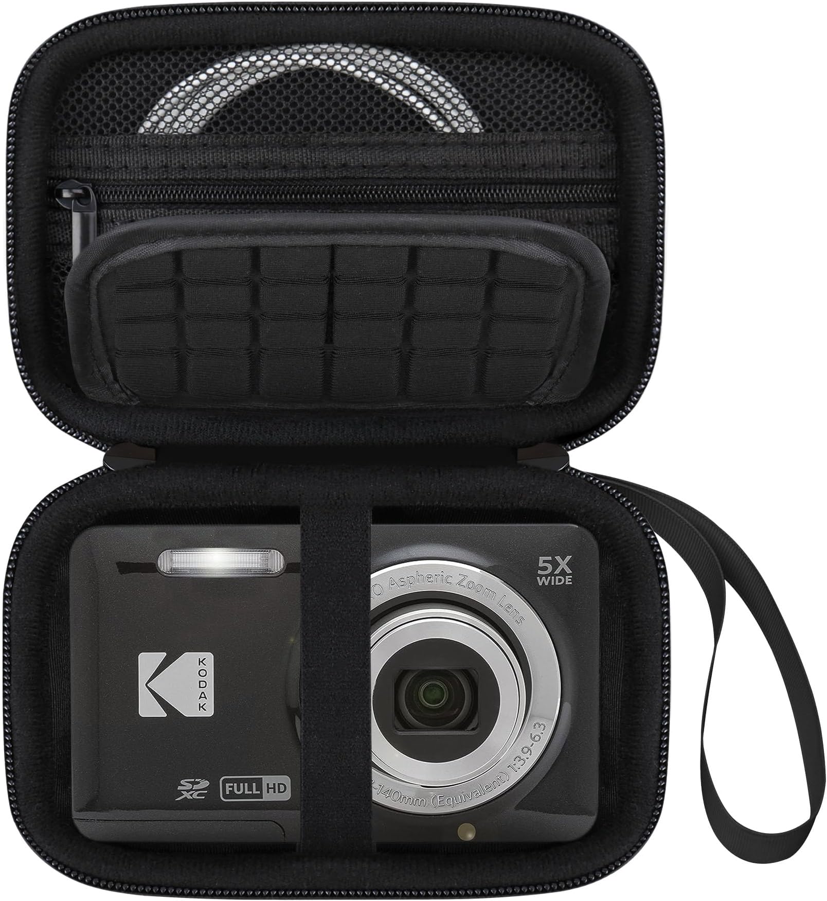 Camera Carrying Case for Kodak PIXPRO FZ55 / FZ53 / FZ45 / FZ43 16MP Digital Camera, Vlogging Camera Storage Holder Travel Bag, ​Mesh Bag Fits Batteries, Cable, Memory Card, Card Reader, Black