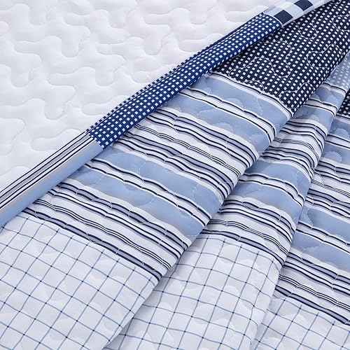 Miniatura 7 de HOMBYS Juego de colcha de retazos a cuadros tamaño King Alaska de 132 x 120 pulgadas, tamaño King, ligero, acolchado, para todas las estaciones, con