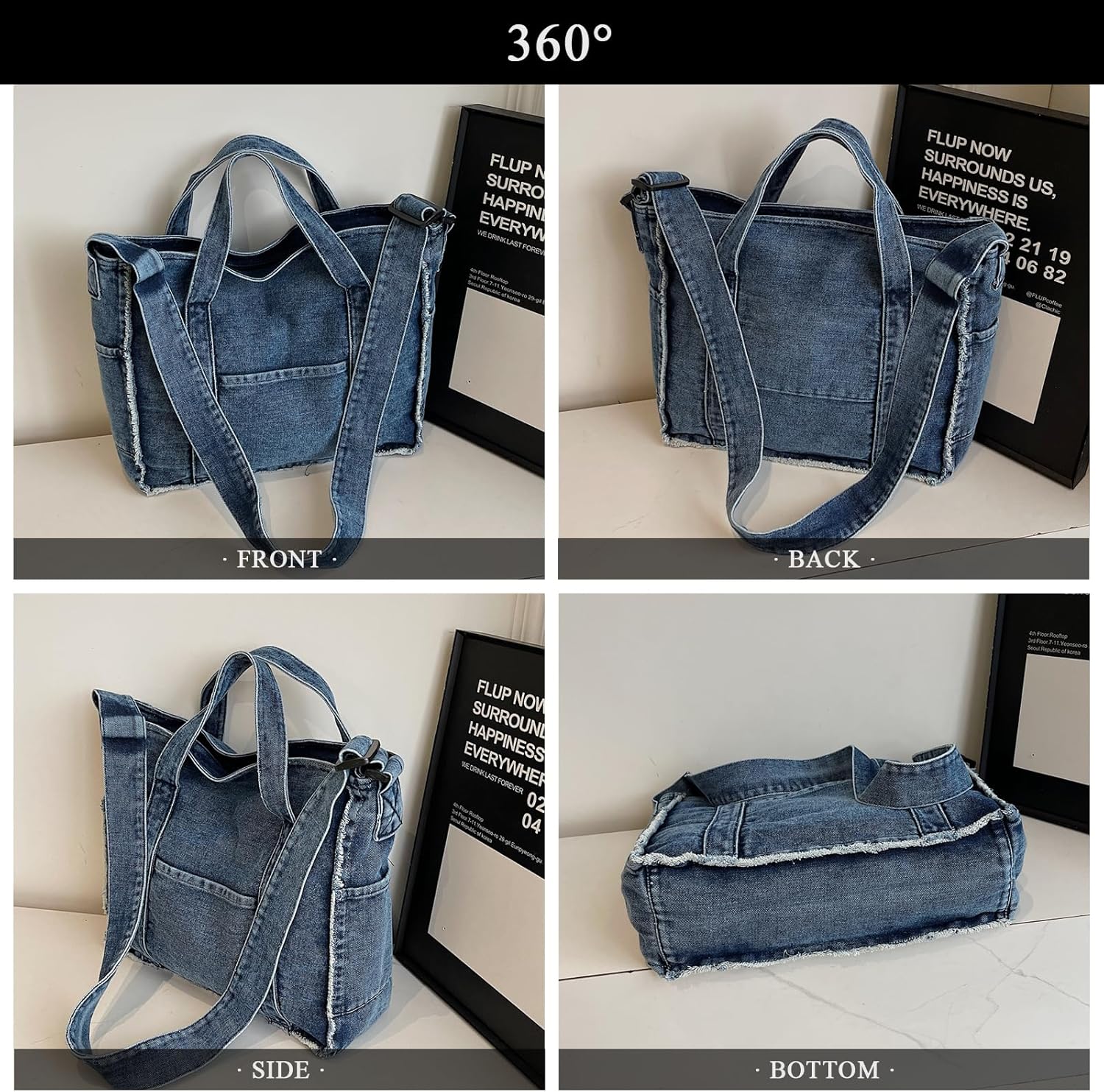 Denim Tote Bags for Women Jean Purse Casual Denim Handbag Large Capacity Crossbody Shoulder Bag - Image 6