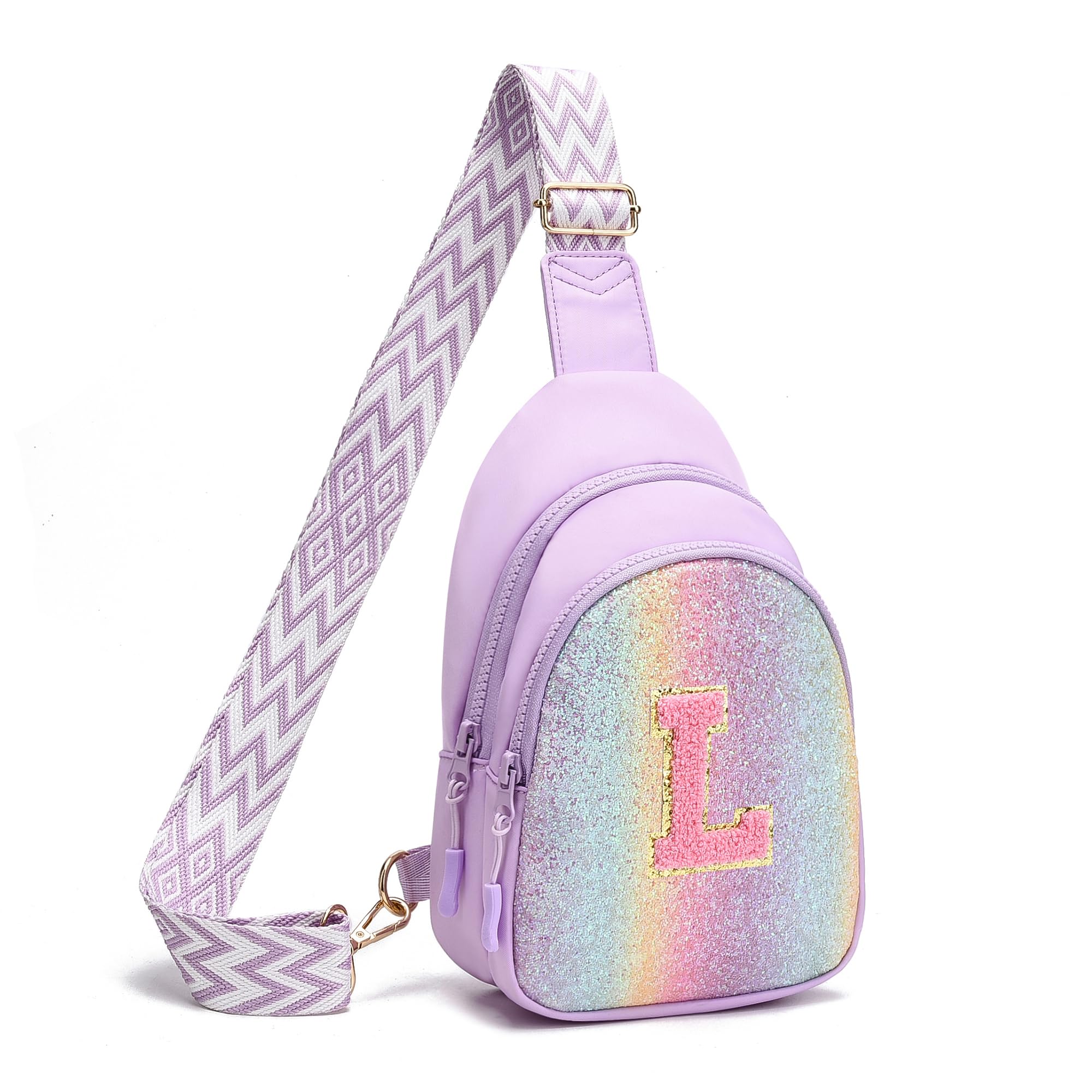 I IHAYNER Small Initial Sling Bag for Girls Fashion Waist Pack for Women Cute Crossbody Fanny Pack Personalized Girl Gifts (Purple-L）