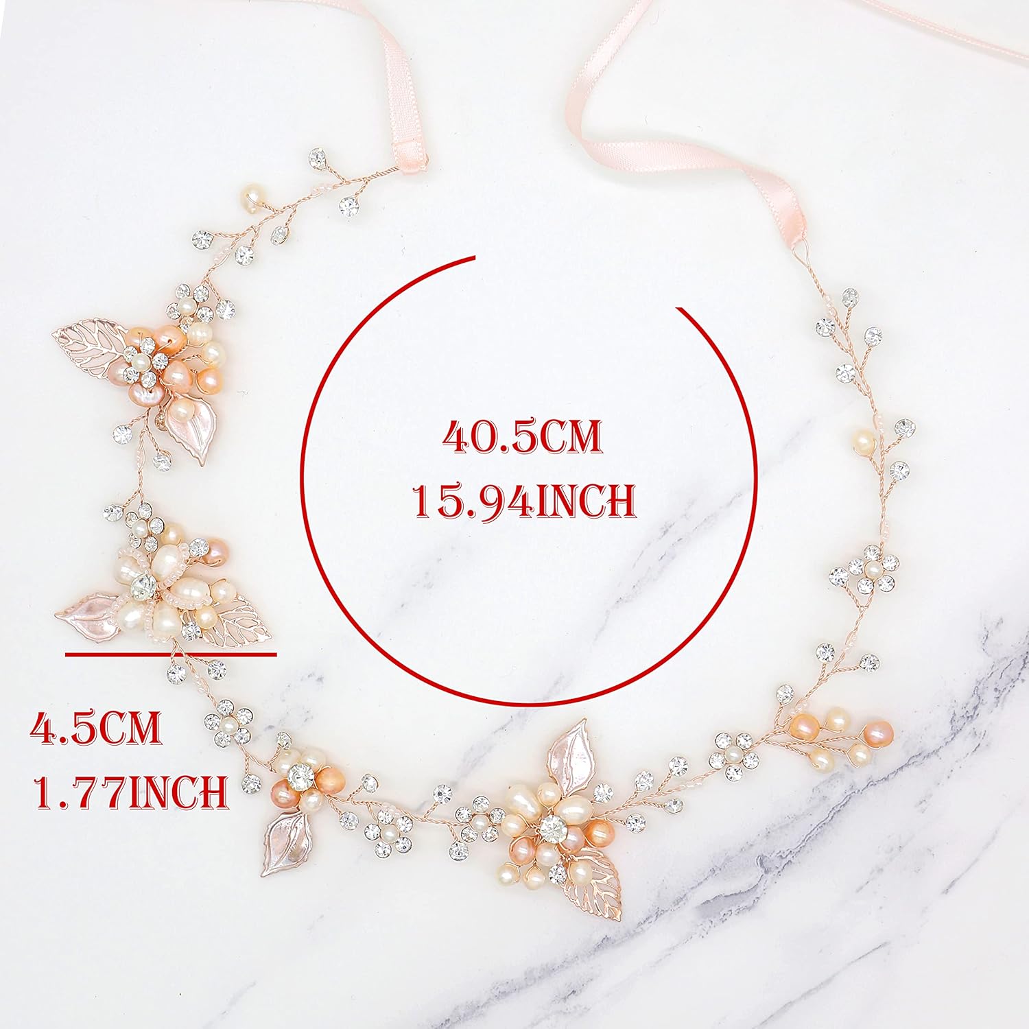 Oriamour Bridal Crystal Headband with Freshwater Pearls Flower Design Wedding Hair Accessories (Rose Gold) - Image 4