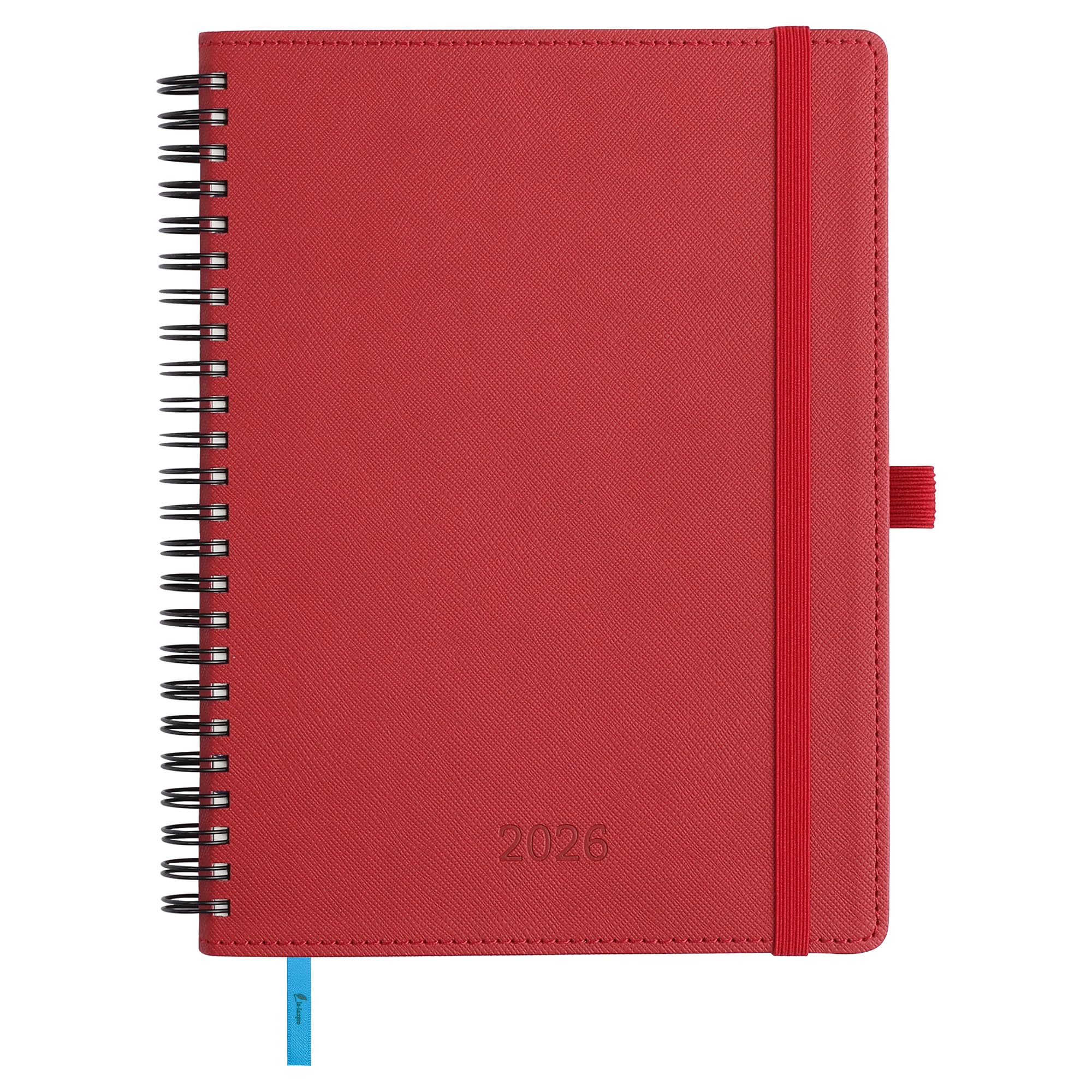 IN-LUXPRO Kalender 2026: A5 Buchkalender 21,9x16,4cm Ringbuch Terminplaner 1 Woche 2 Seiten 2026 Wochenplaner Notizbuch,12-Monate(Jan.- Dez.) mit 100GSM Papier & Stiftschlaufe PU-Leder Rot