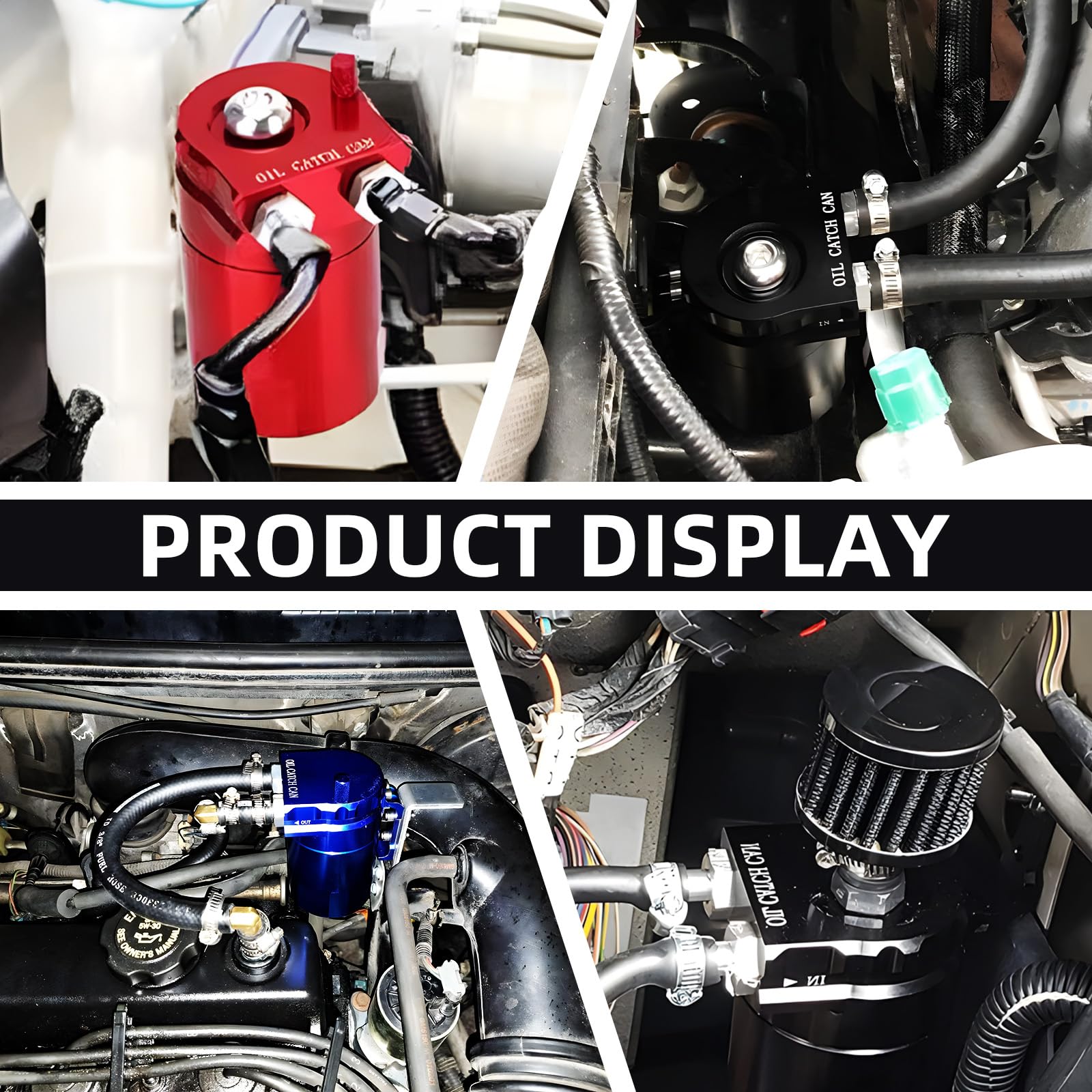 Bote de Captura de Aceite, Tanque de Depósito de Aluminio para Automóvil de 300 Ml, Kit Universal Con Filtro de Aire, Manguera y Otros Accesorios (Negro)