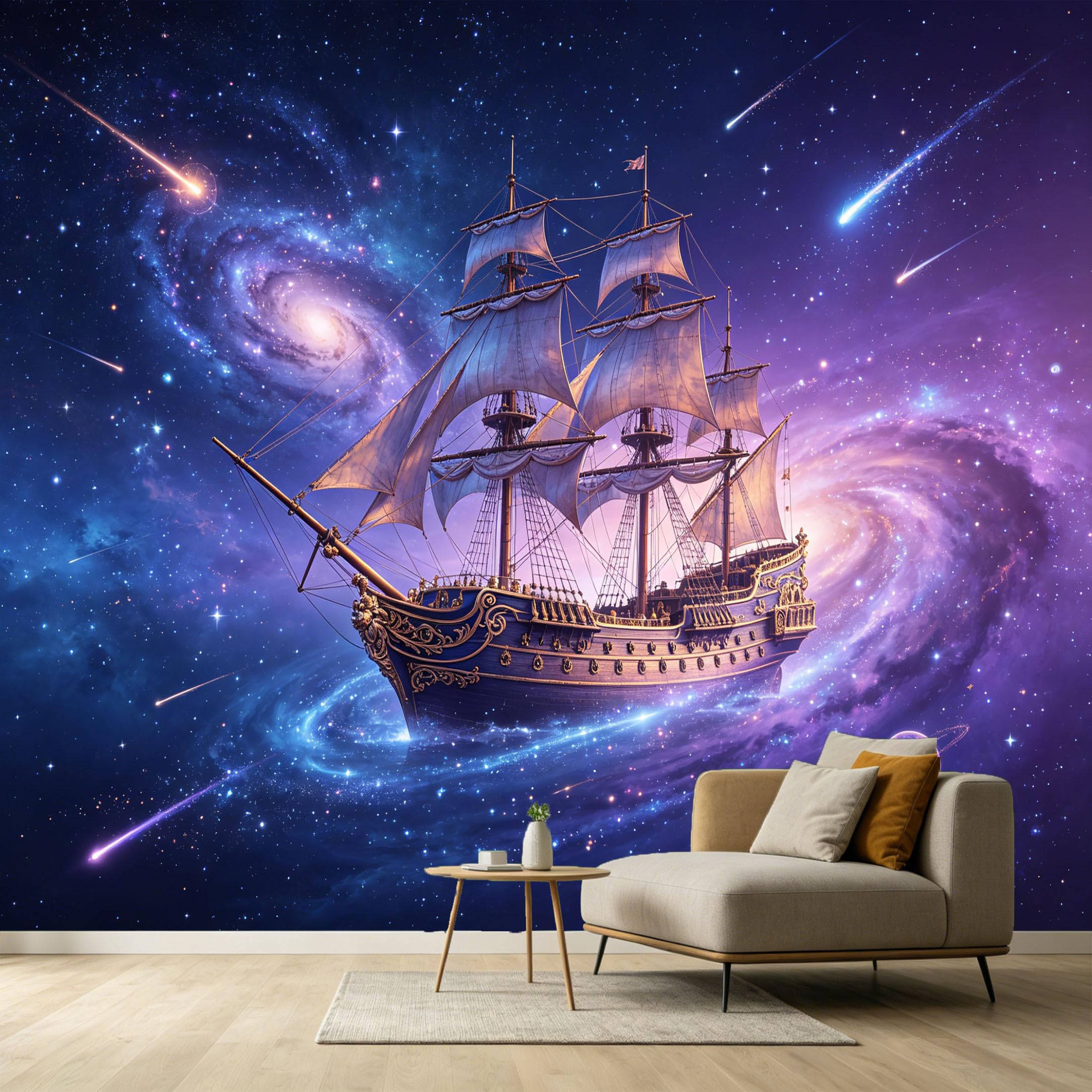 Custom Size Wall Murals Galaxy Sailboat Celestial Abstract Modern Space Travel Starry Night SelfAdhesive Wall Fabric Removable Large Wallpaper for Photo Living Room