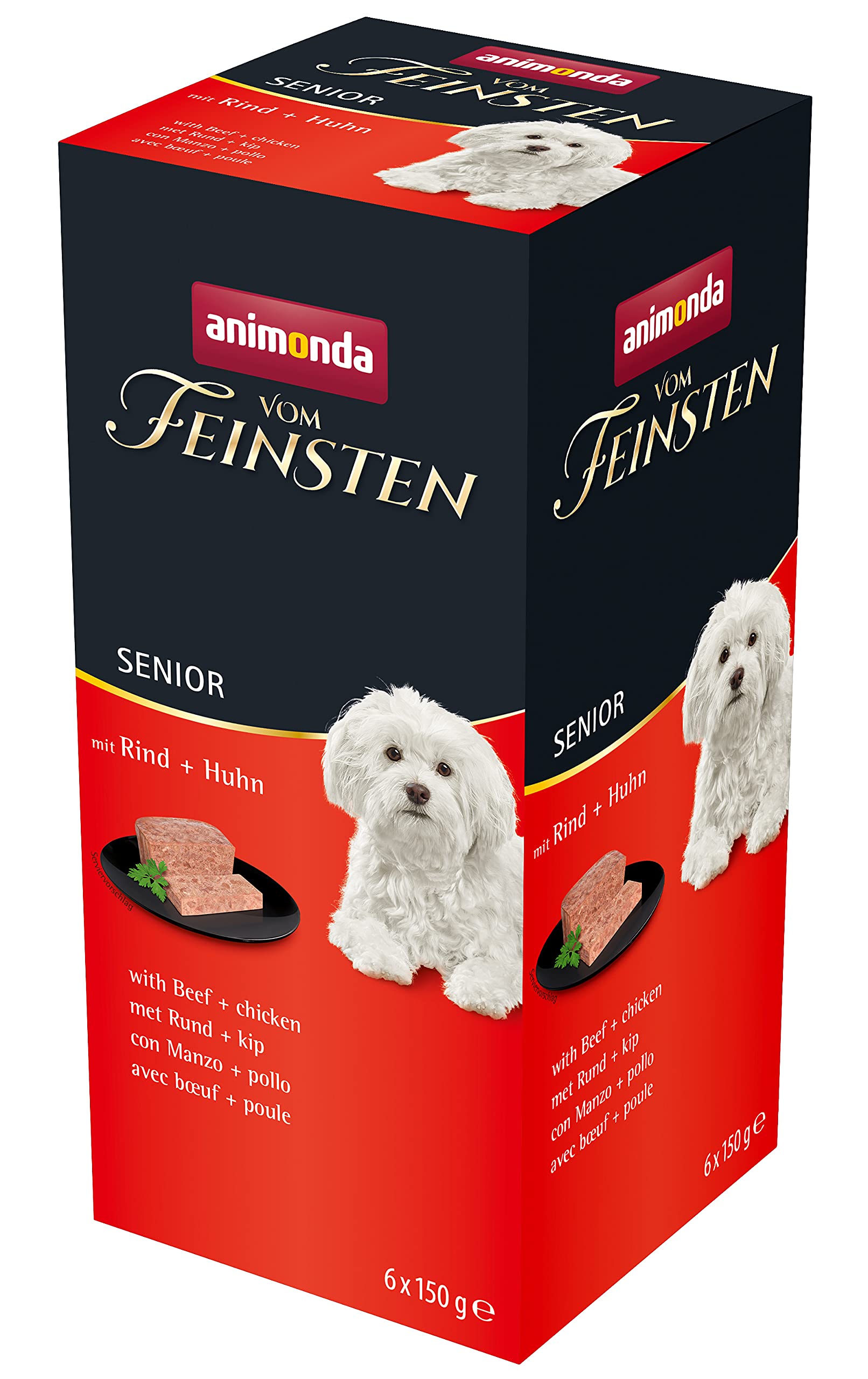animonda vom Feinsten Senior karma dla psów z wołowiną i kurczakiem (6 x 150 g), karma dla psów od 7 lat, bez zbóż, bez cukru, ze świeżymi, mięsistymi składnikami