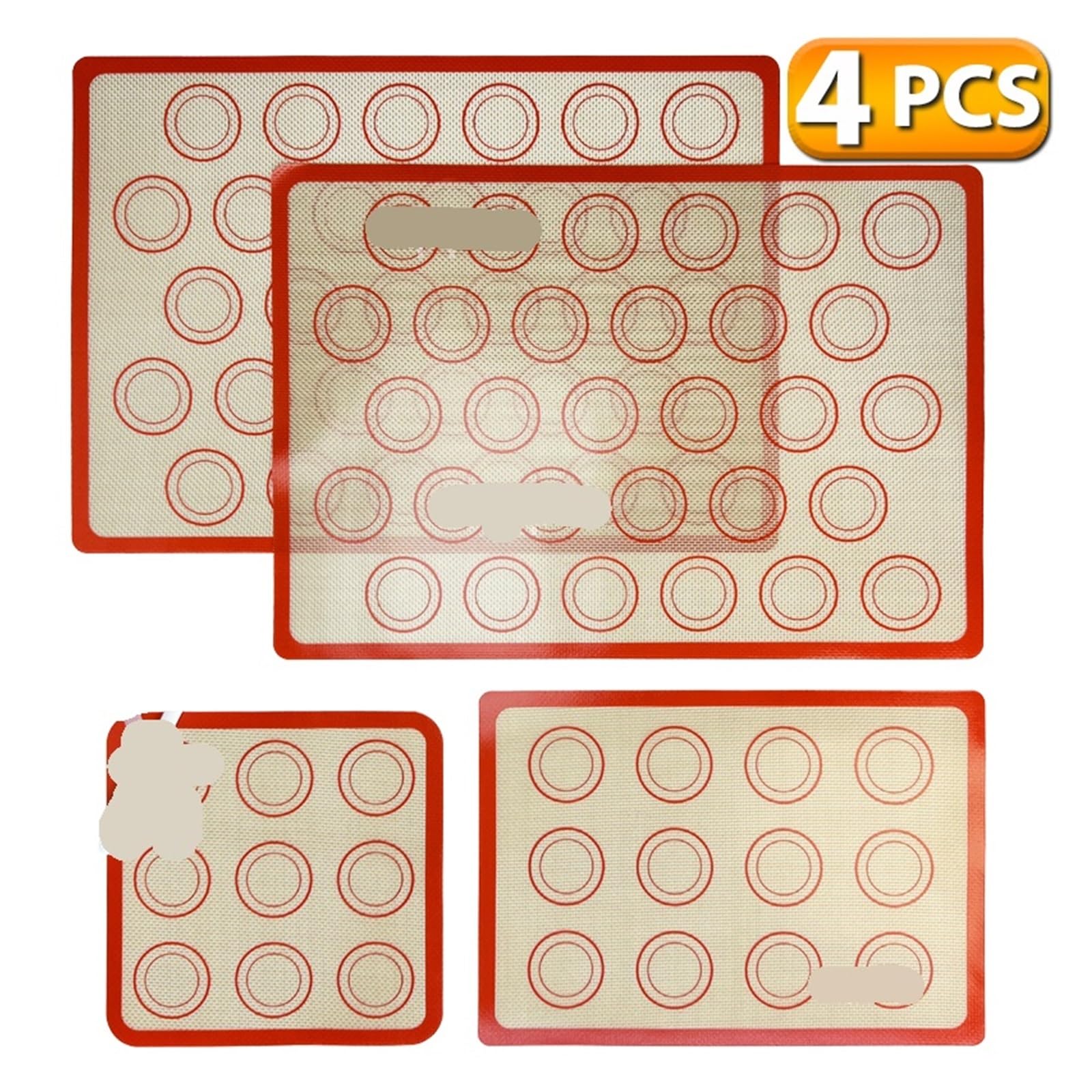Silikon Backmatte Macarons 1/2/4 Stück Silikon-Backmatten, dicke, antihaftbeschichtet, wiederverwendbar, for Backofen, Kekse, Macarons, Gebäck(4pcs mats set)