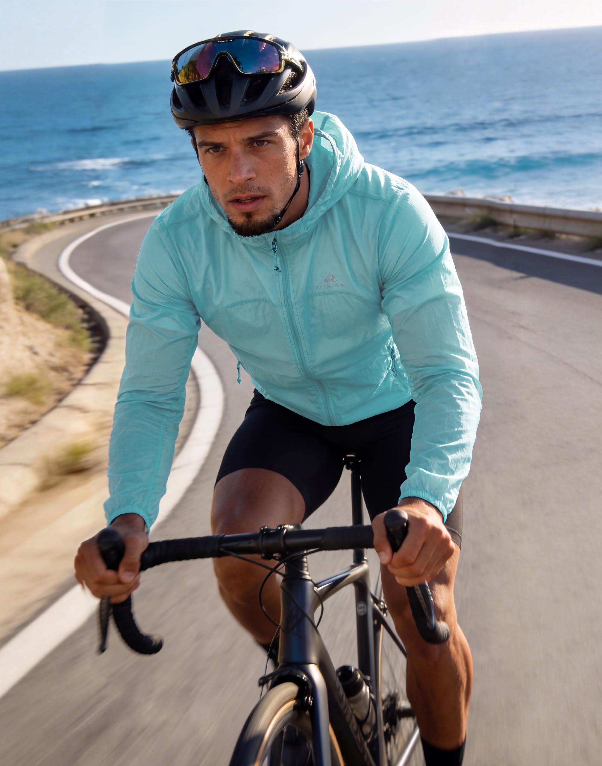 Pioneer Camp Leichte Windbreaker Herren UPF 50+ Full Zip Sommerjacke Wasserabweisend mit Achselreißverschlüssen verstaubar für Radfahren und Laufen