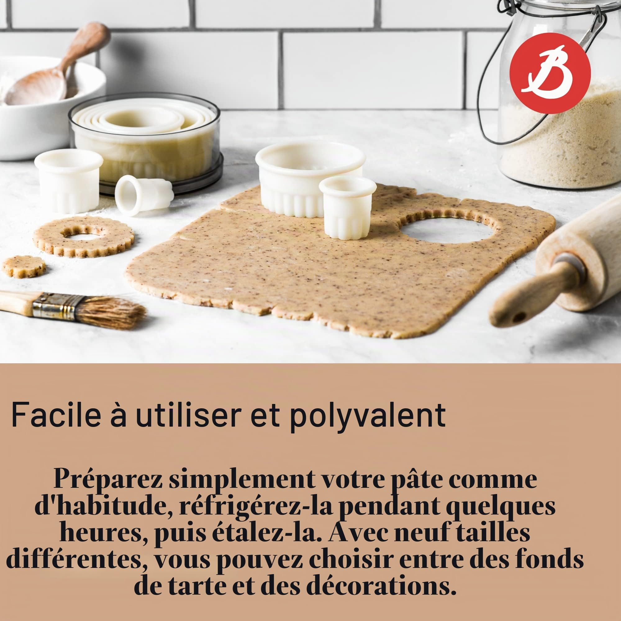 DE BUYER DŽcoupoir Plastique Rond cannelŽ 2 ˆ 10 cm Assortis x 9, Ivoire