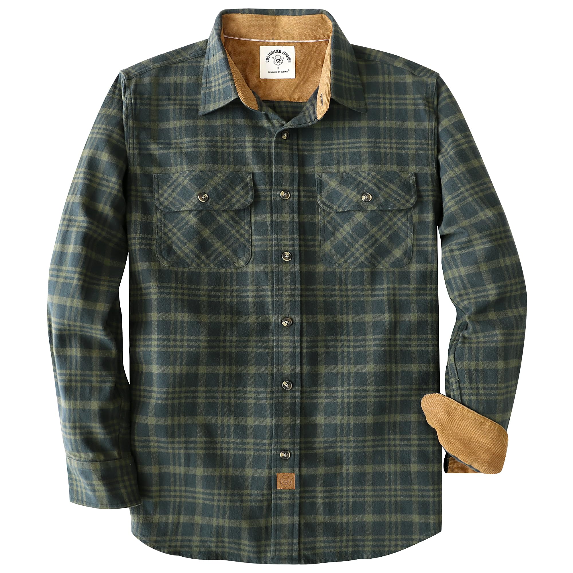 Dubinik® 6 oz Camisa Franela Hombre Manga Larga 100% Algodón Casual Botones Camisa a Cuadros con Bolsillo