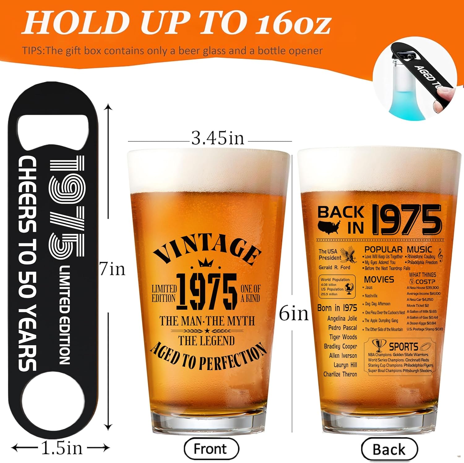 50th Birthday Gifts for Men, 1975 Beer Glass 16oz, 50th Birthday Decorations, 50 Year Old Gifts for Men, Mens 50th Anniversary Birthday Gift Ideas, Funny Fathers Day Dad Present - Image 2