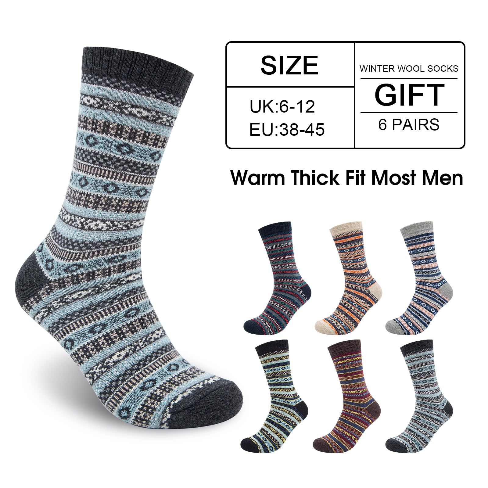 Justay 6 Paia Calzini di Lana da Uomo Calze Termiche Invernali Morbidi Calzini Caldi da Trekking