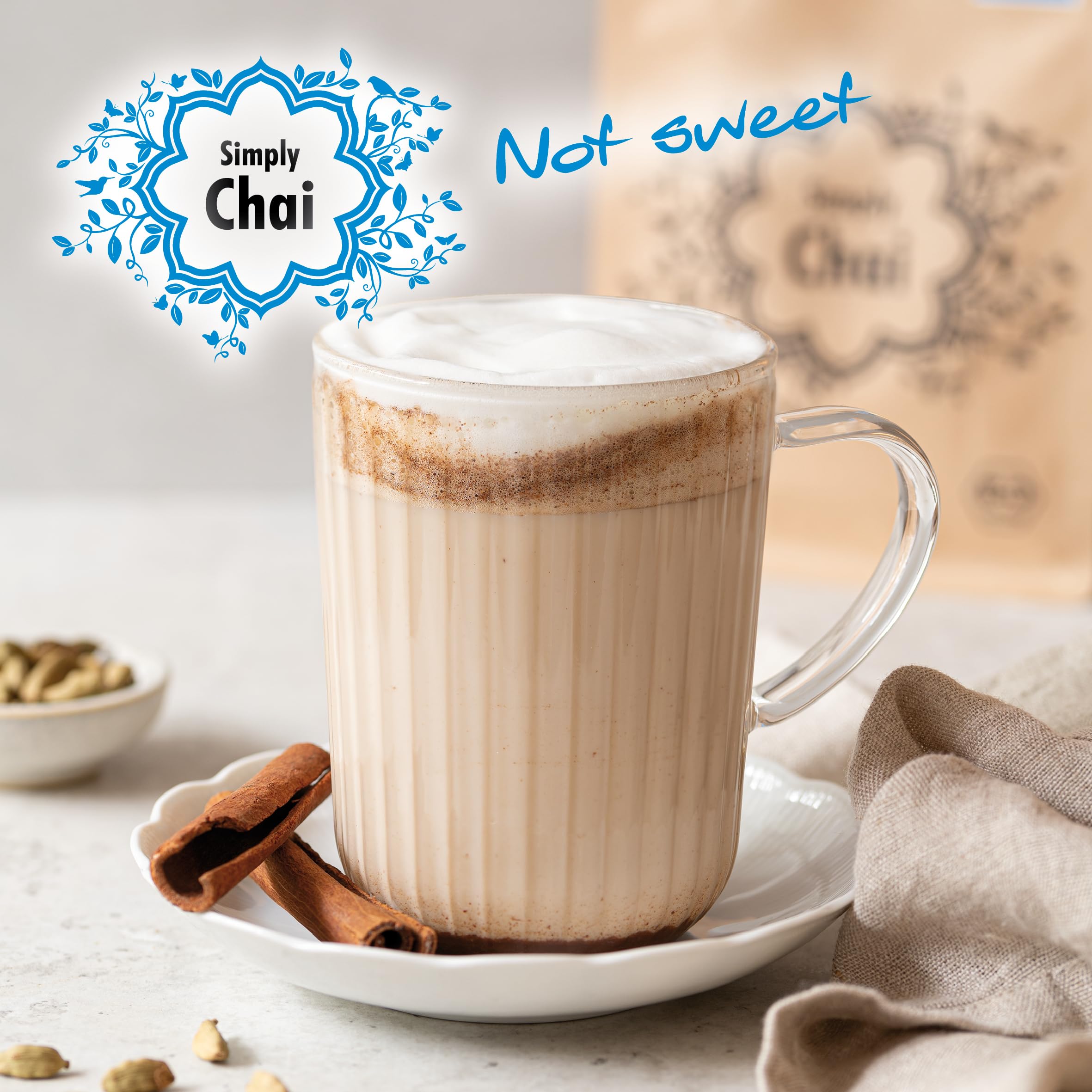 Simply Chai Bio & Vegan Not Sweet Chai Latte - 500g | Ungesüßter indischer Gewürztee, ohne Zuckerzusatz, instant Chai Tee, kleines Ritual für gemütliche Momente