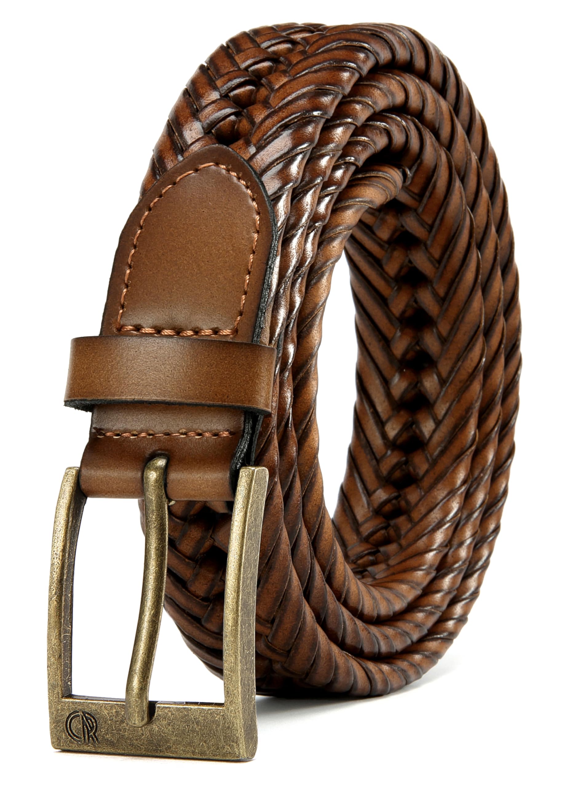 CHAOREN Mens Leather Braided Woven Belt 1 1/8" - Fully Adjustable &amp; Comfort