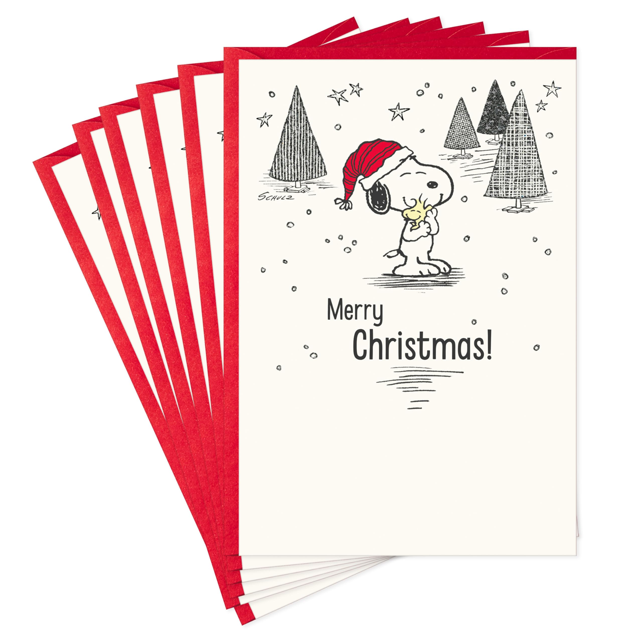 Hallmark Peanuts Christmas Cards (6 Cards with Envelopes) Snoopy and Woodstock