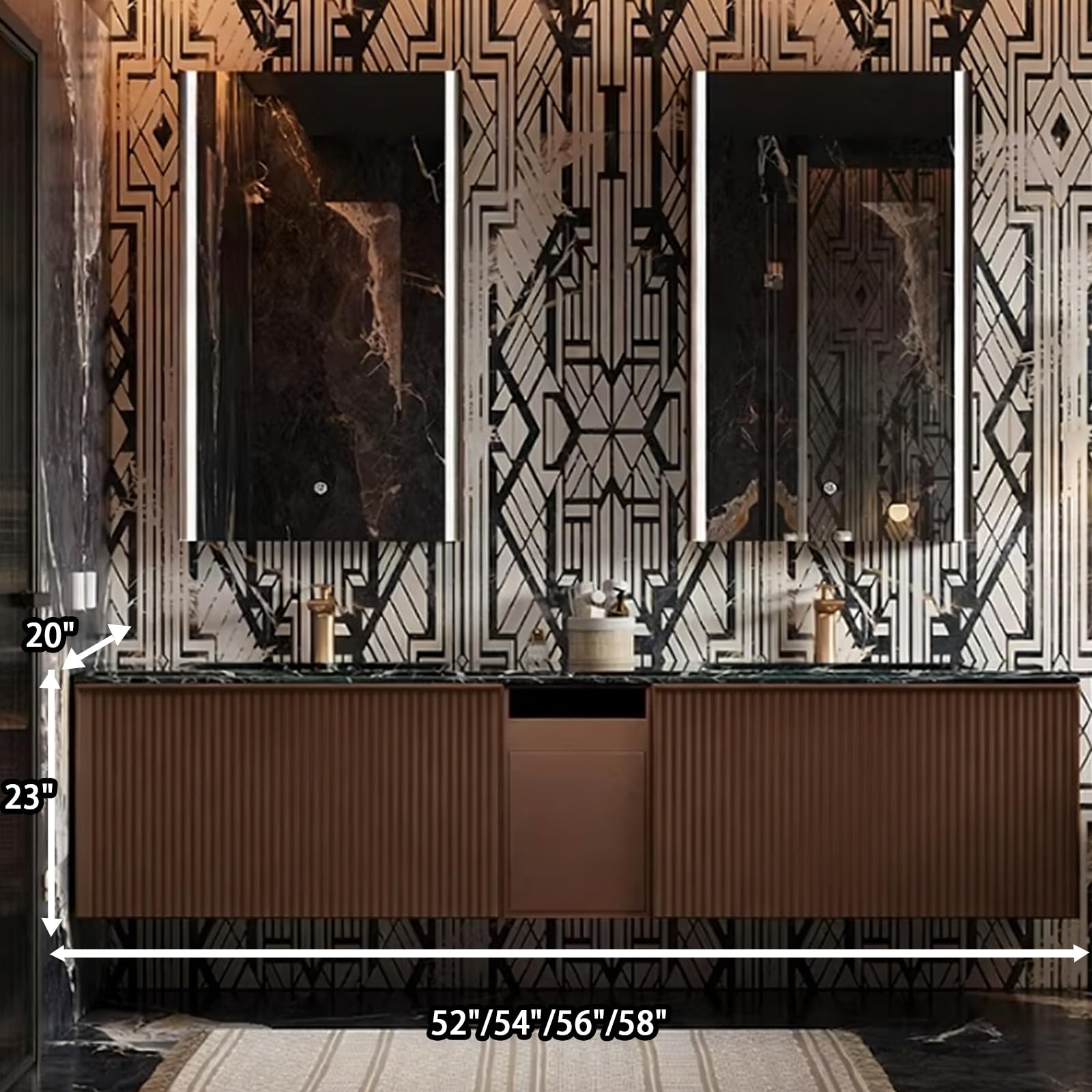 52 Inch Bathroom Vanity with Double Sink - Floating Bathroom Vanity with Smart Defog Mirror and Seamless Countertop — view 2