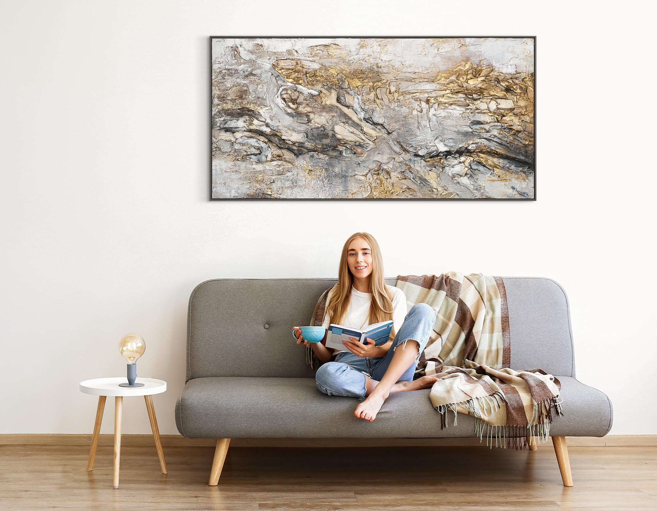 YS Tableau mural peint à la main Lueu | Peinture sur toile moderne pour la décoration intérieure Art Tableau peinture fait main | Peintures peintes à la main DL029 (200x100cm)