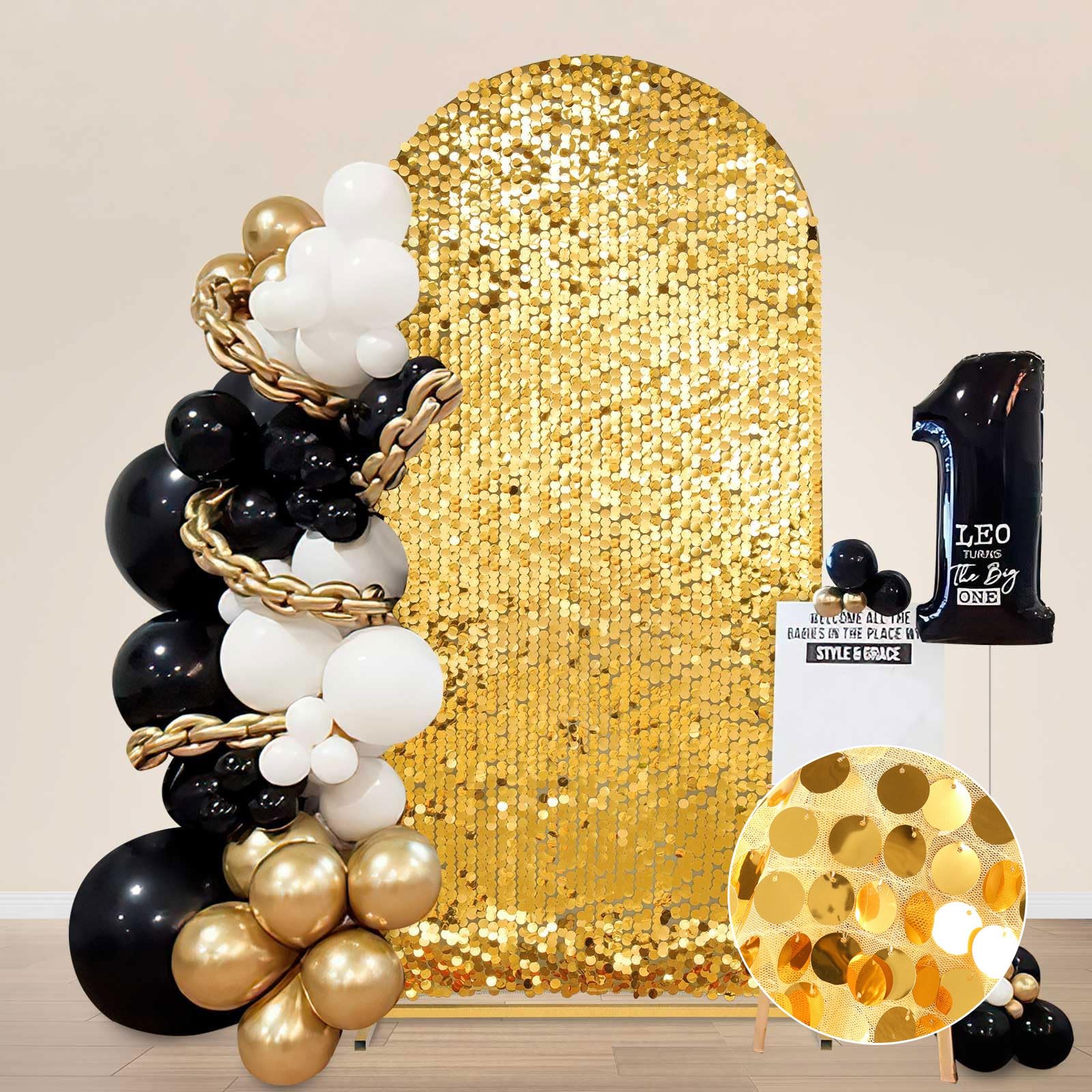 7.2FT Gold Sequin Backdrop Cover: Big Payette Glitter Fabric Arch Covers for Birthday Party Baby Shower Decorations