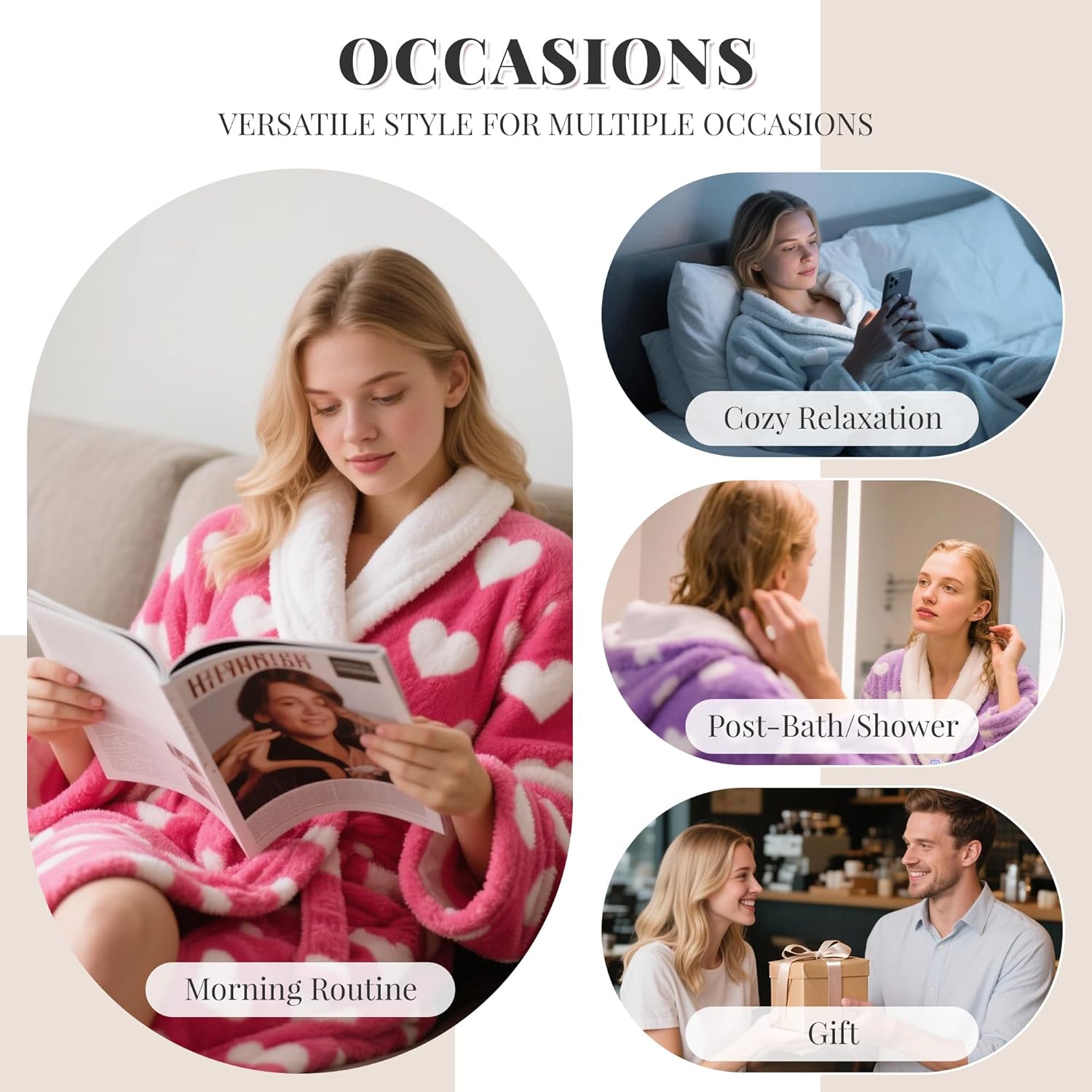 HEARTNICE Womens Flannel Hooded Robes, Soft Warm Long Printed Fluffy Women Bathrobe with Pockets for Shower House Loungewear - Image 5