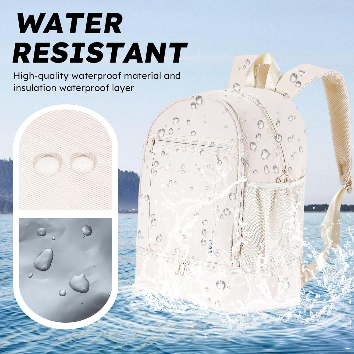 NOL Natural Organic Lifestyle Kids 2-in-1 Backpack & Insulated Lunch Bag-16 Multi-Functional Large Compartments Backpack for School & Travel, Double Deck, Water Resistant, Leak-proof, Padded (Cream) - Image 5