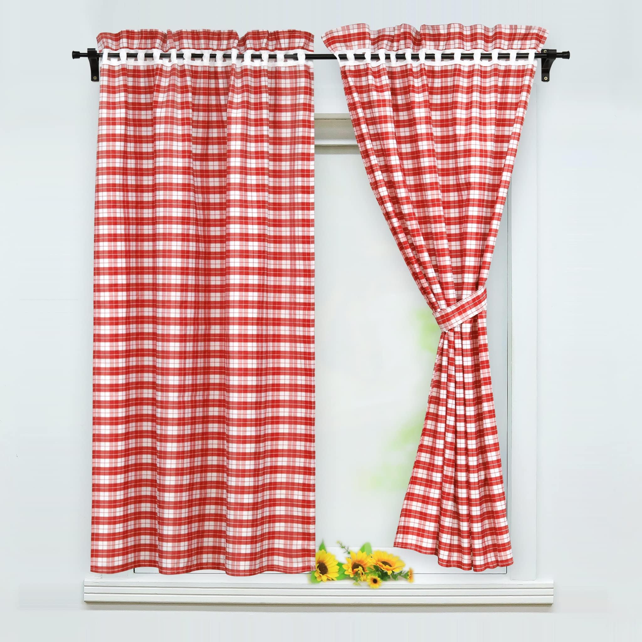 Yujiao Mao Country House Style Curtain Rod Through Opaque Curtains Including 2 Tie Backs W x H 80 x 120 cm Red Pack of 2