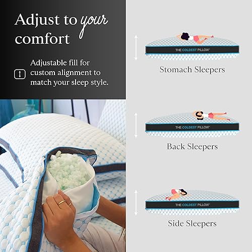 Miniatura 7 de The Coldest Pillow - Relleno ajustable, funda lavable y lo mejor para transpirable y fresco mientras duermes - Premium (Queen)