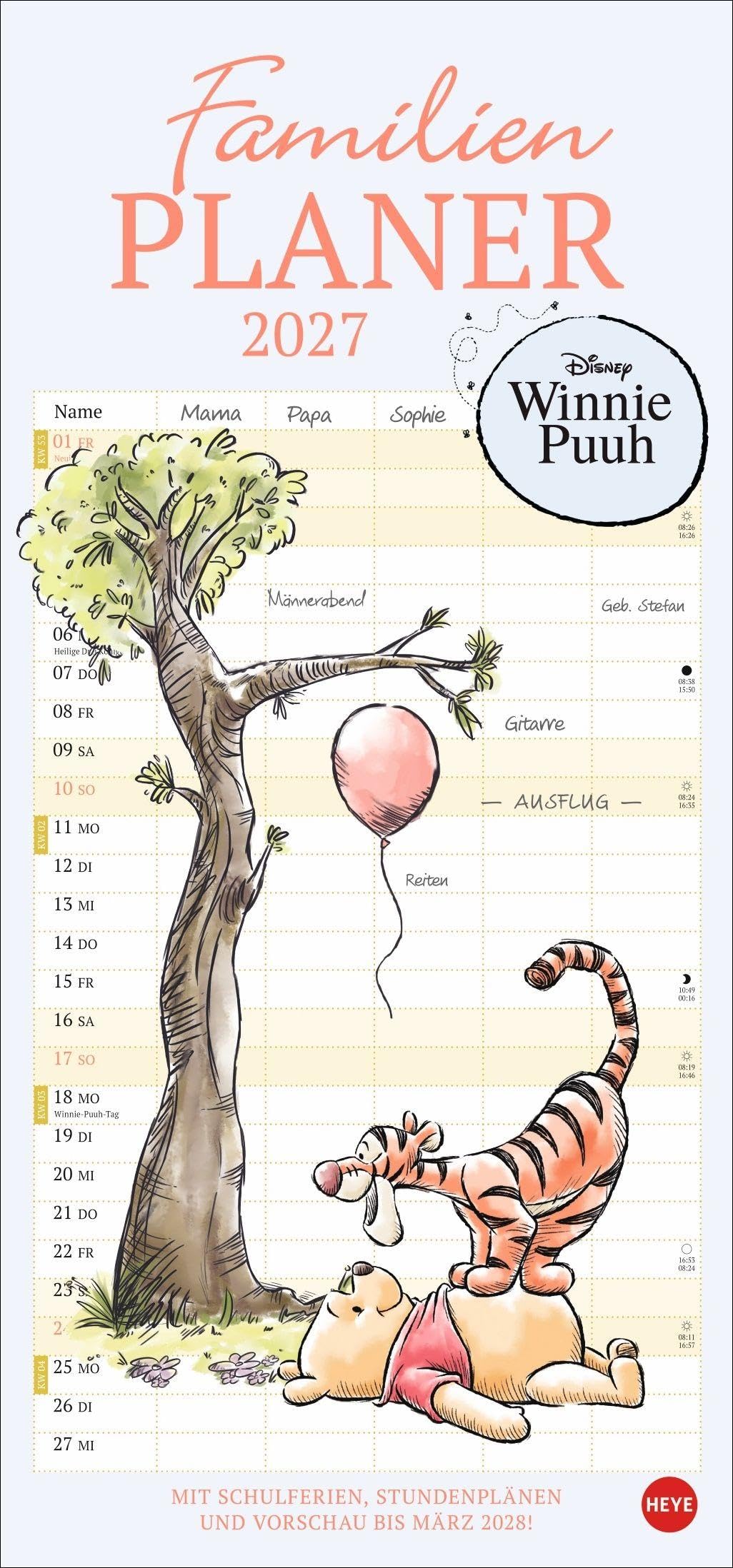 Winnie Puuh Familienplaner 2027: Terminkalender mit Abenteuern von Winnie Puuh und seinen Freunden. Praktischer Wandkalender mit 5 Spalten. Liebvoll illustrierter Wandplaner.