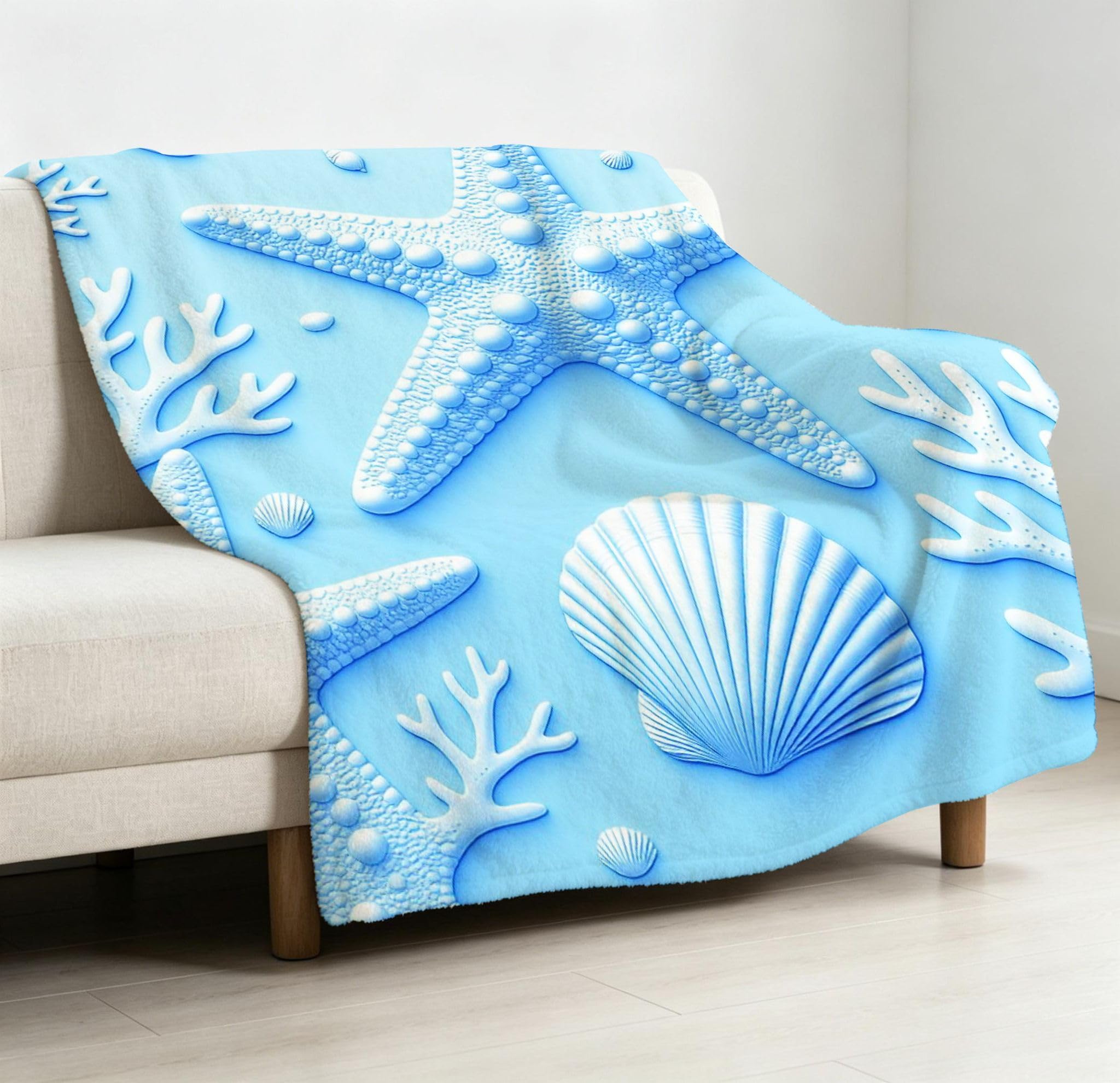 Wärme Dick Fleecedecke 220X240 cm Blaue Seesterne, ZQ558