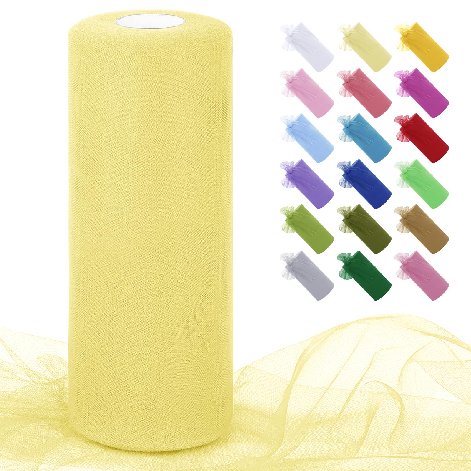 Uiopa Light Yellow Tulle Fabric Roll 30cm x 91m Polyester Netting Fabric Mesh Tulle Ribbon for Tutu Skirts, Gift Wrapping, Birthday/Party/Wedding Decoration, DIY Projects