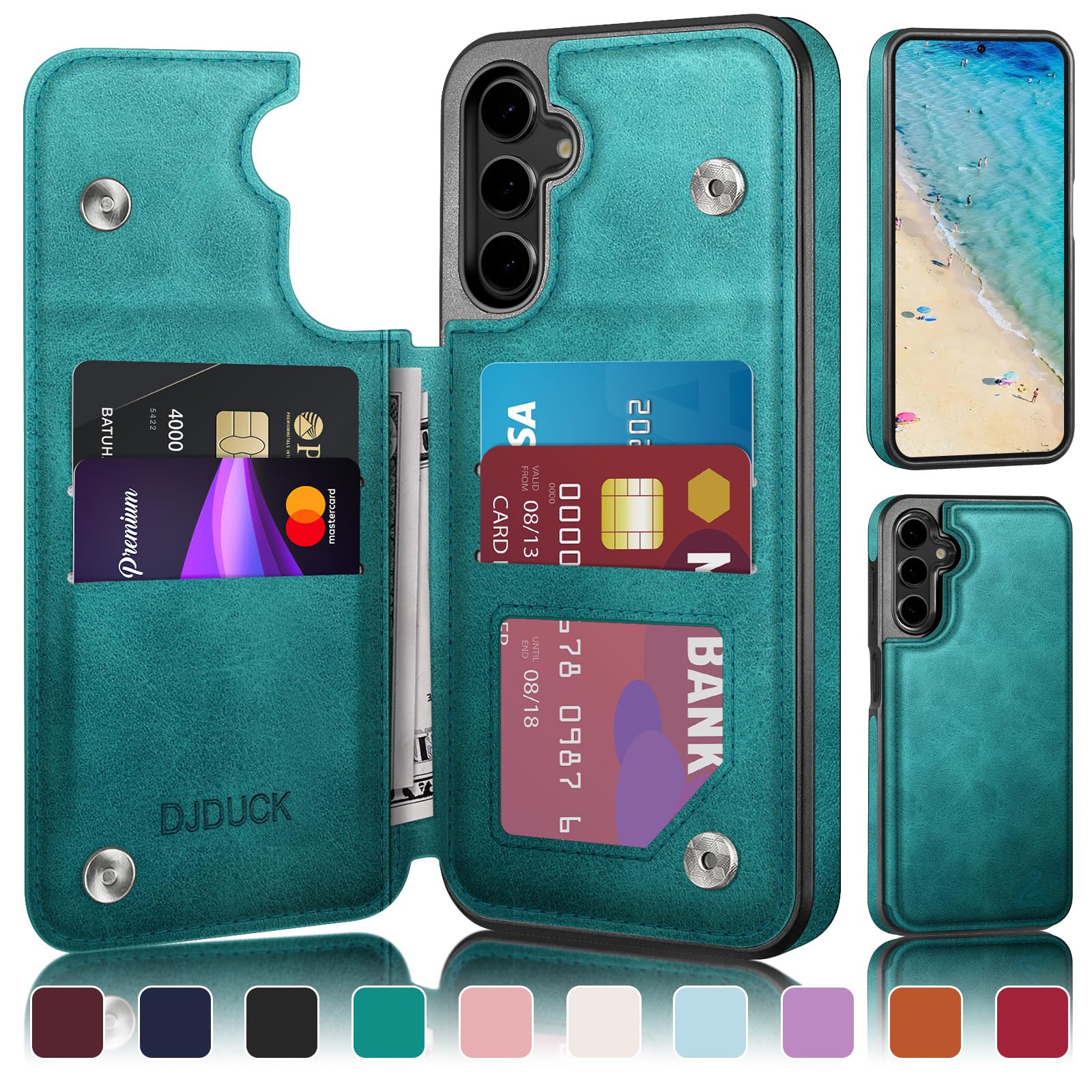 DJDUCK Funda tipo cartera diseñada para Samsung Galaxy S24 FE con tarjetero, [cubierta de cierre magnético] [protección de cuero con bloqueo RFID] a prueba de golpes para mujeres y hombres, fundas