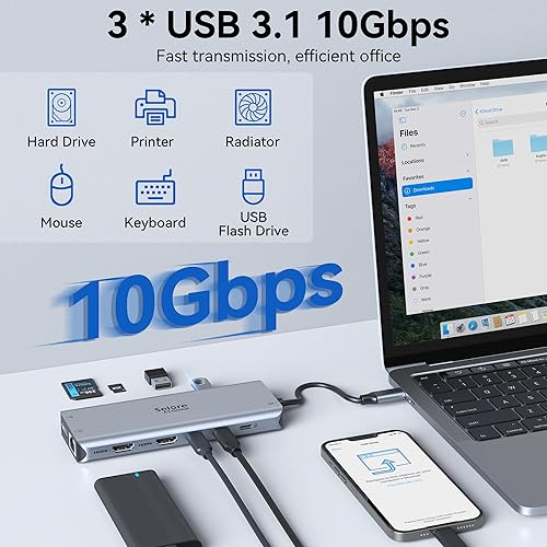 Vista 12 de Adaptador USB C a HDMI dual, estación de acoplamiento USB C 7 en 1 a puerto HDMI dual VGA, USB a 3USB 2.0, adaptador de monitor múltiple para Dell