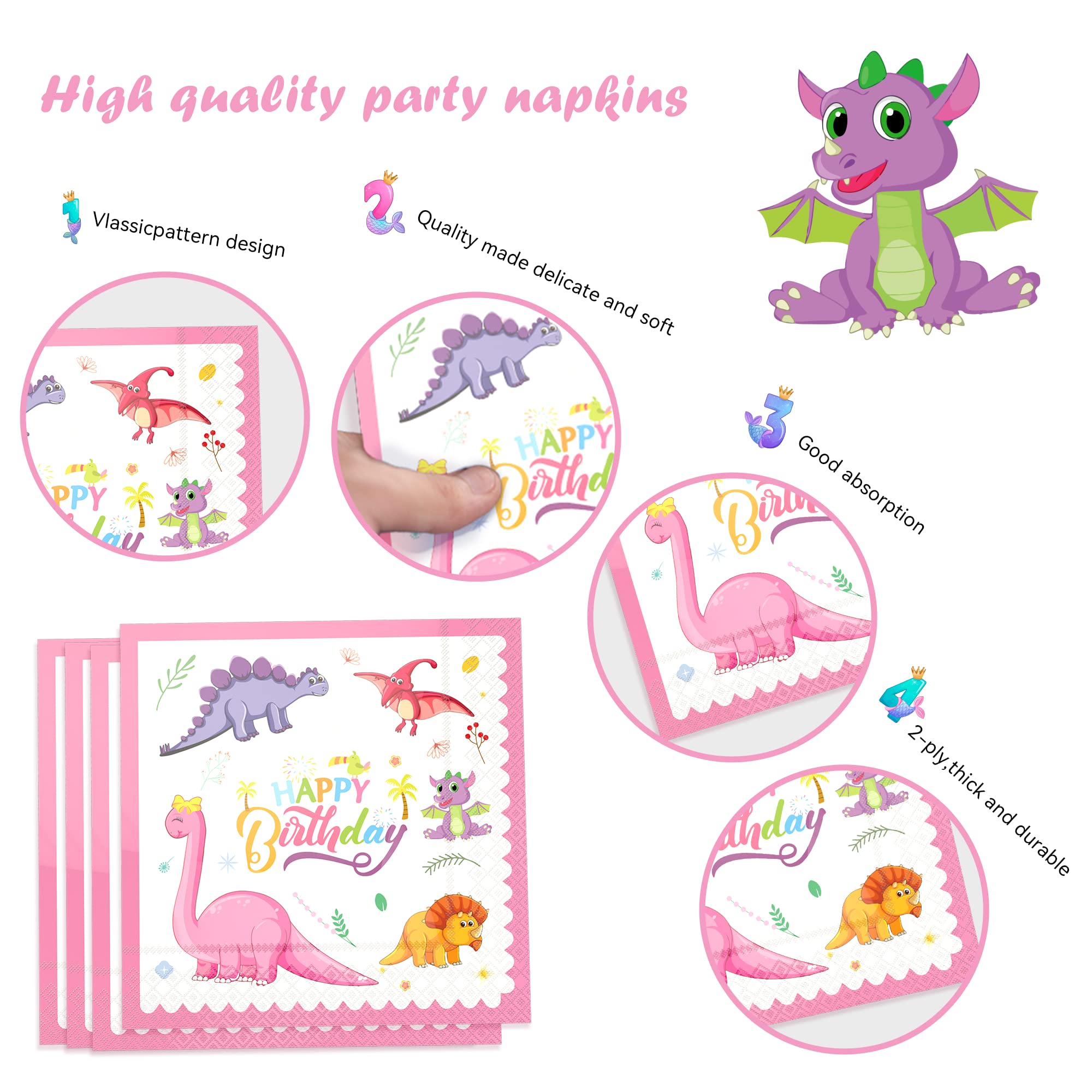Pink Dinosaur Birthday Party Supplies - Complete Set For 30 Guests